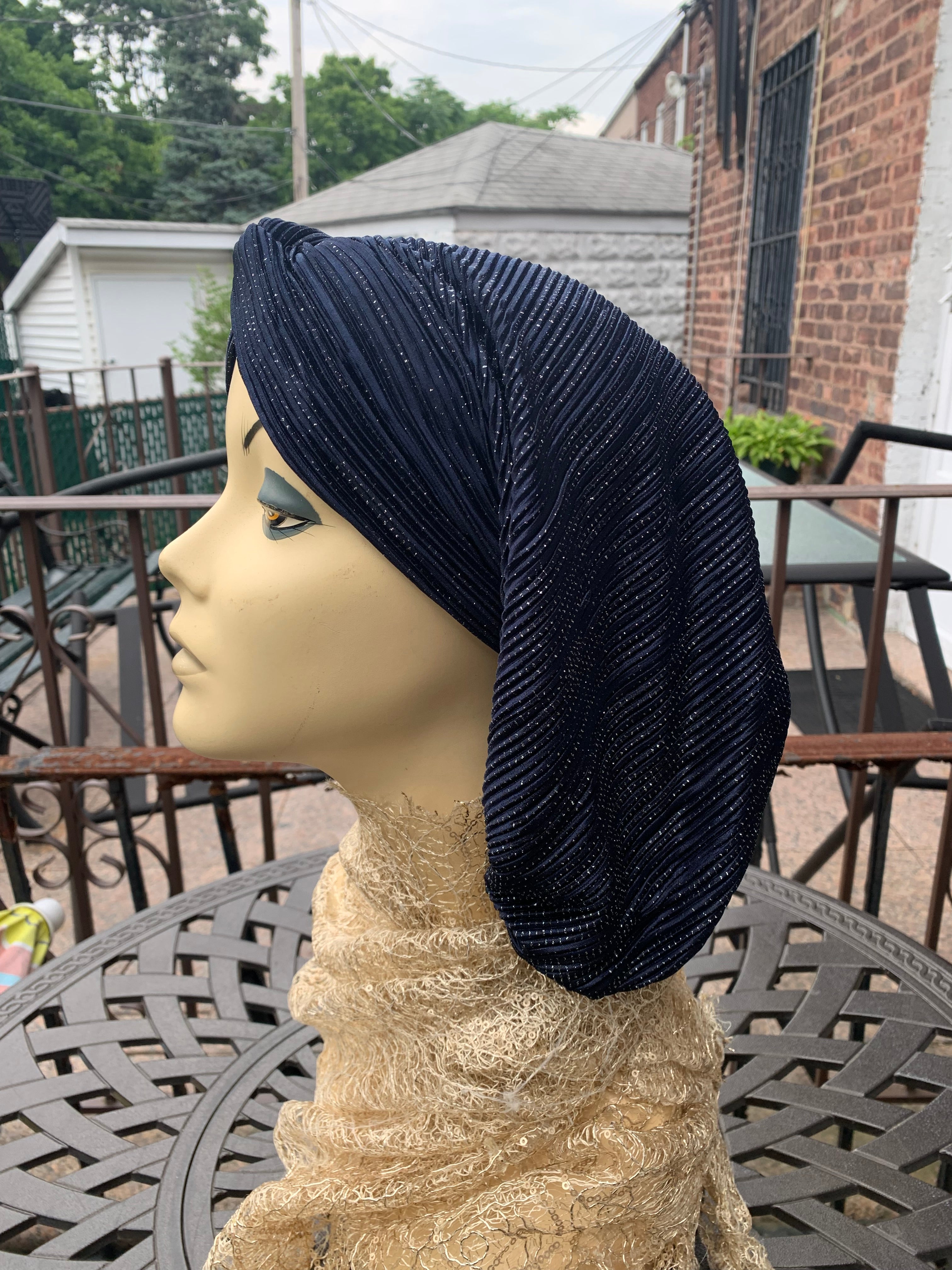 Sparkle Modern Hijab - Navy Blue Snood Turban Head Cover for Women | Made in USA | Perfect for Daily Wear, Work & Special Occasions | Uptown Girl Headwear Collection