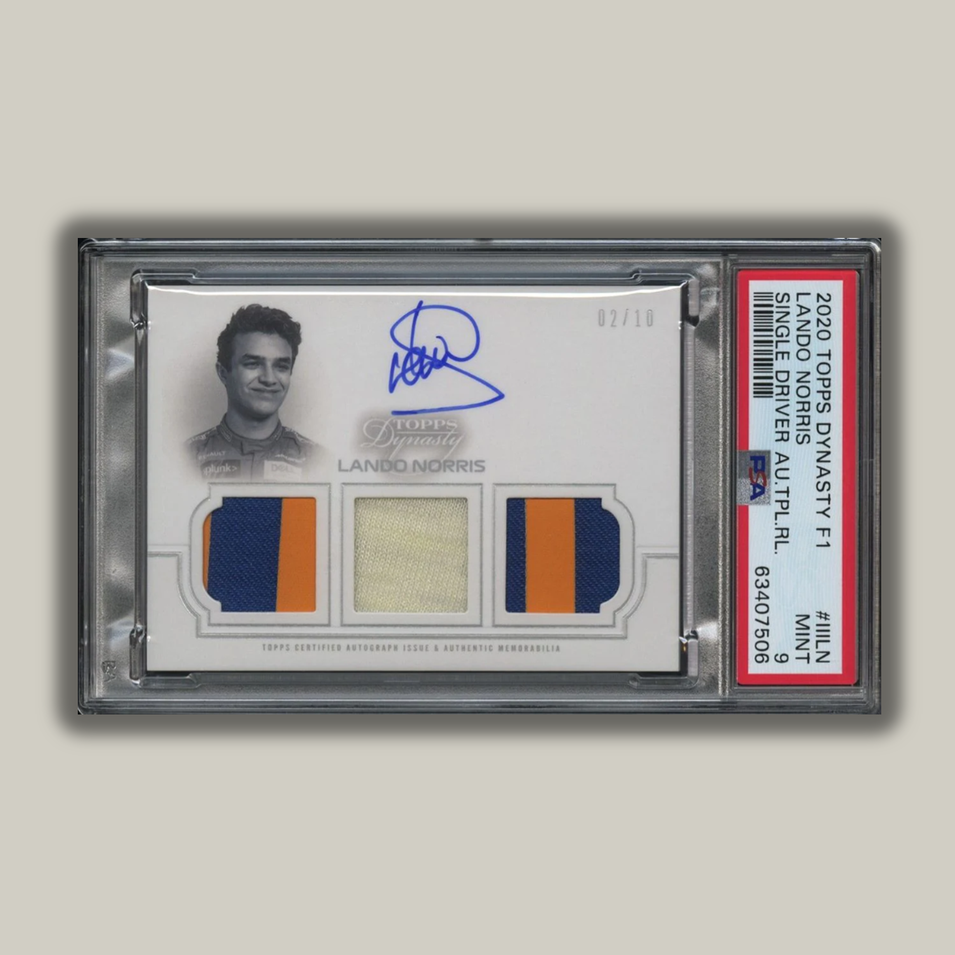 PSA 9 2002 Lando Norris #TRA IIILN Dynasty Triple Relic Autograph - Rare F1 Collectible for Display & Investment