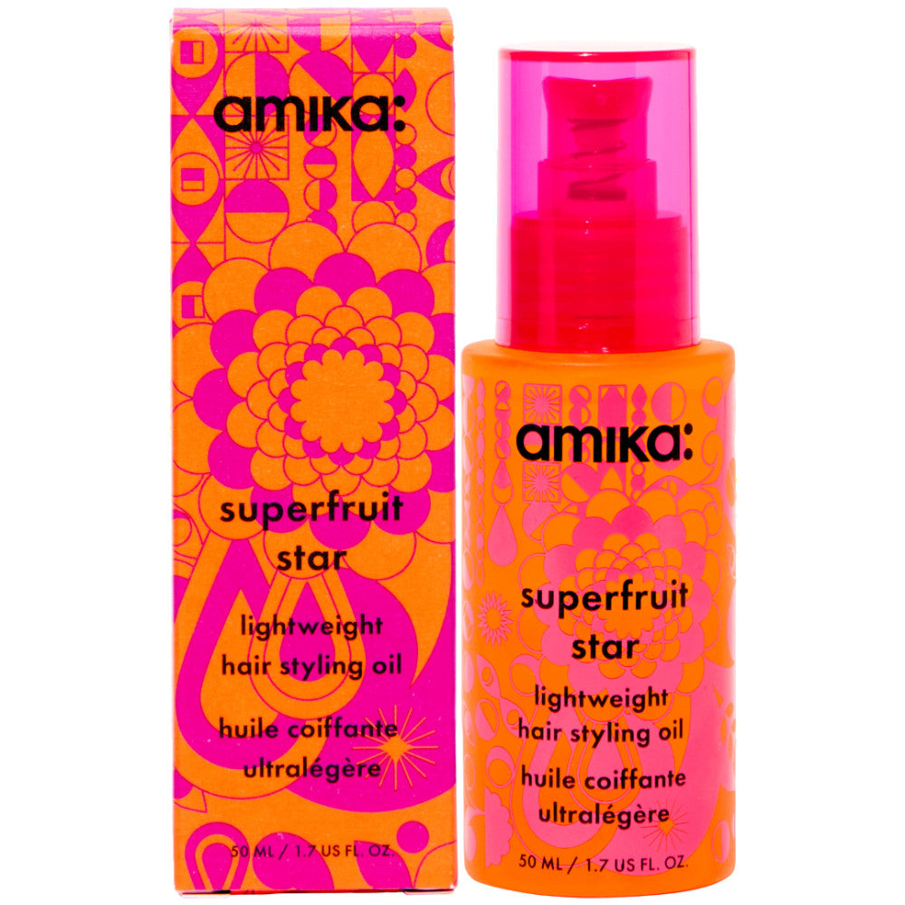 Amika Superfruit Star Lightweight Hair Oil 1.7 oz - Nourishing & Shine Enhancing Treatment for All Hair Types - Perfect for Daily Use & Heat Styling Protection