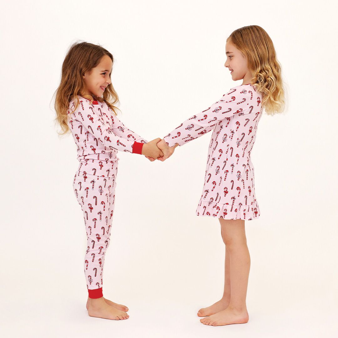 Festive Candy Cane Print Two-Piece Pajama Set for Women - Cozy Christmas Sleepwear for Holiday Parties & Family Gatherings