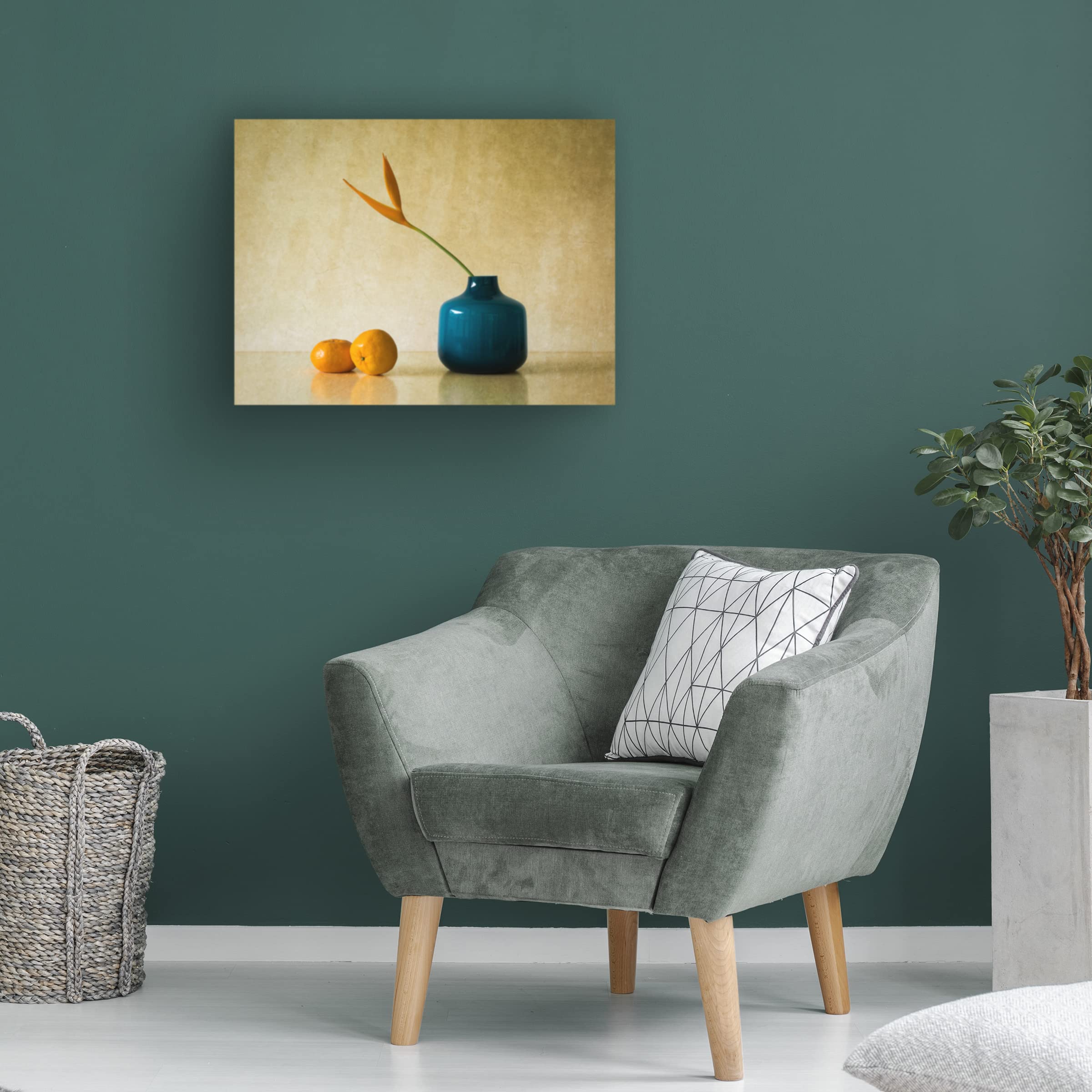 Jacqueline Hammer 'Heliconia And Mandarins' Canvas Wall Art Print - Tropical Floral & Fruit Botanical Painting - Perfect for Living Room, Bedroom & Office Decor