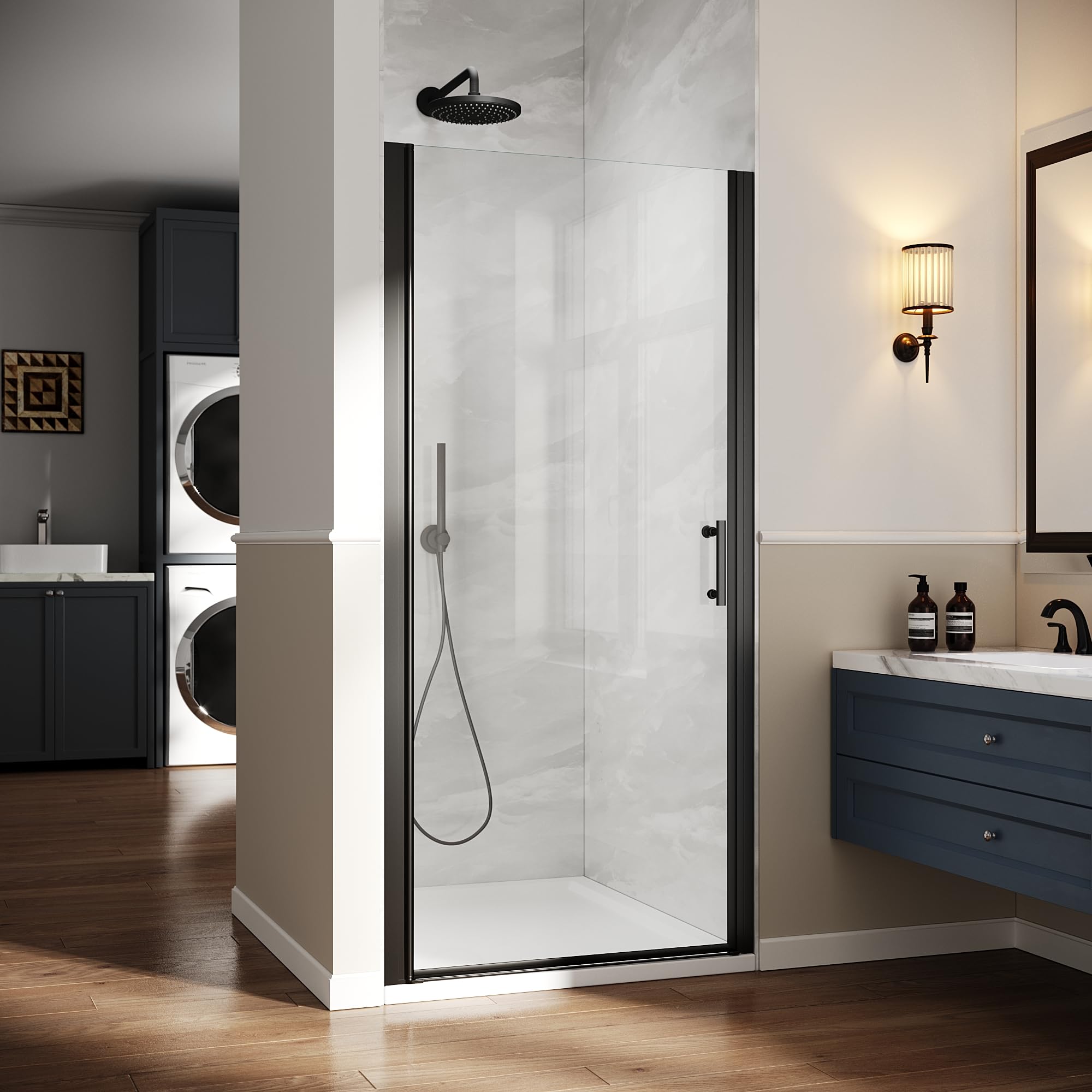 Frameless Matte Black Pivot Shower Door - 30