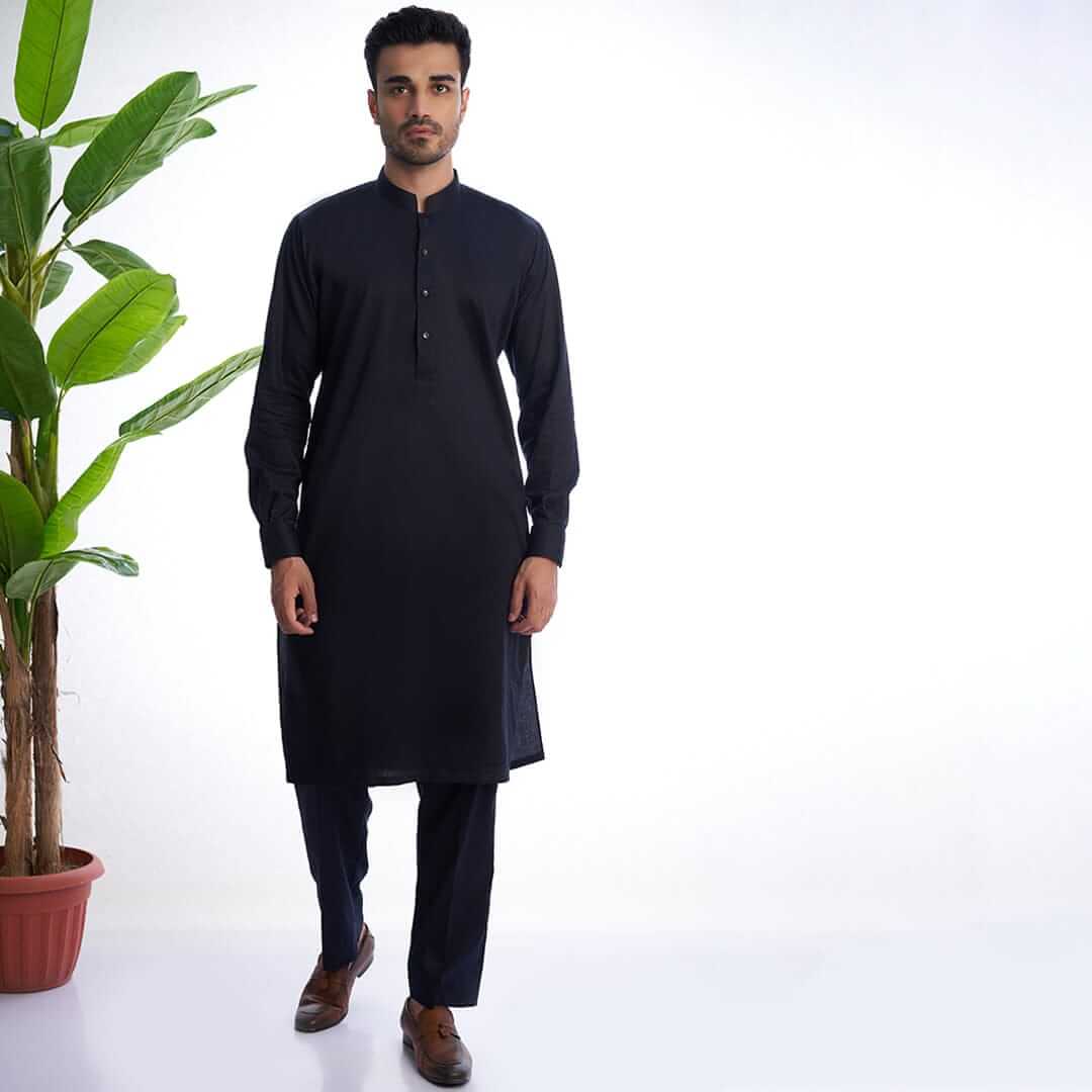 Stylish Black Kurta & Drawstring Pants Set for Men - Comfortable Eid Outfit | Perfect for Festivals, Weddings & Special Occasions