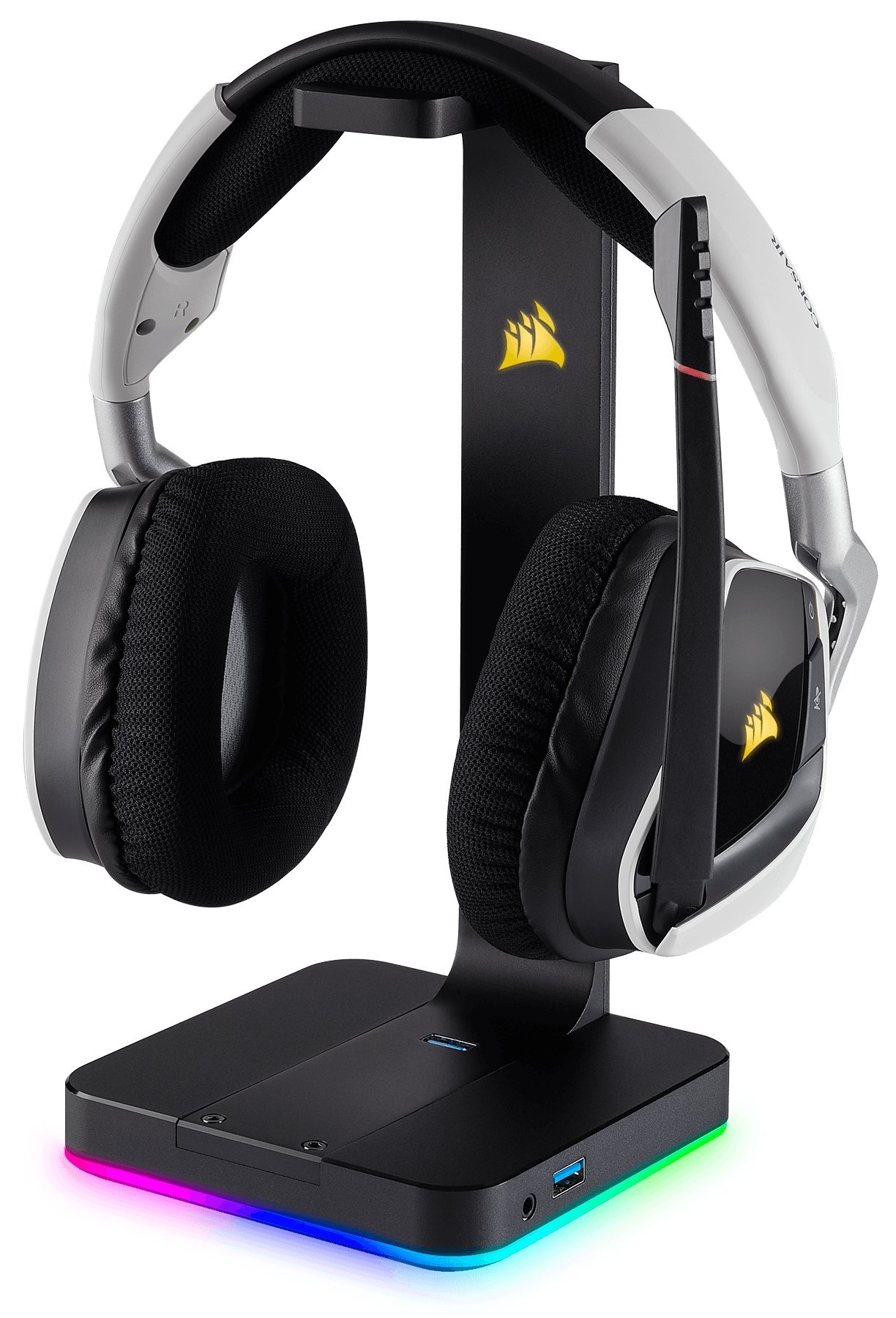 Corsair VOID ELITE RGB Wireless Gaming Headset with ST100 RGB Premium Headset Stand - White & Black (Durable Aluminum Construction, Dynamic 9-Zone RGB Lighting, 3.5mm Input) - Perfect for PC, PS5, Xbox Gaming & Streaming