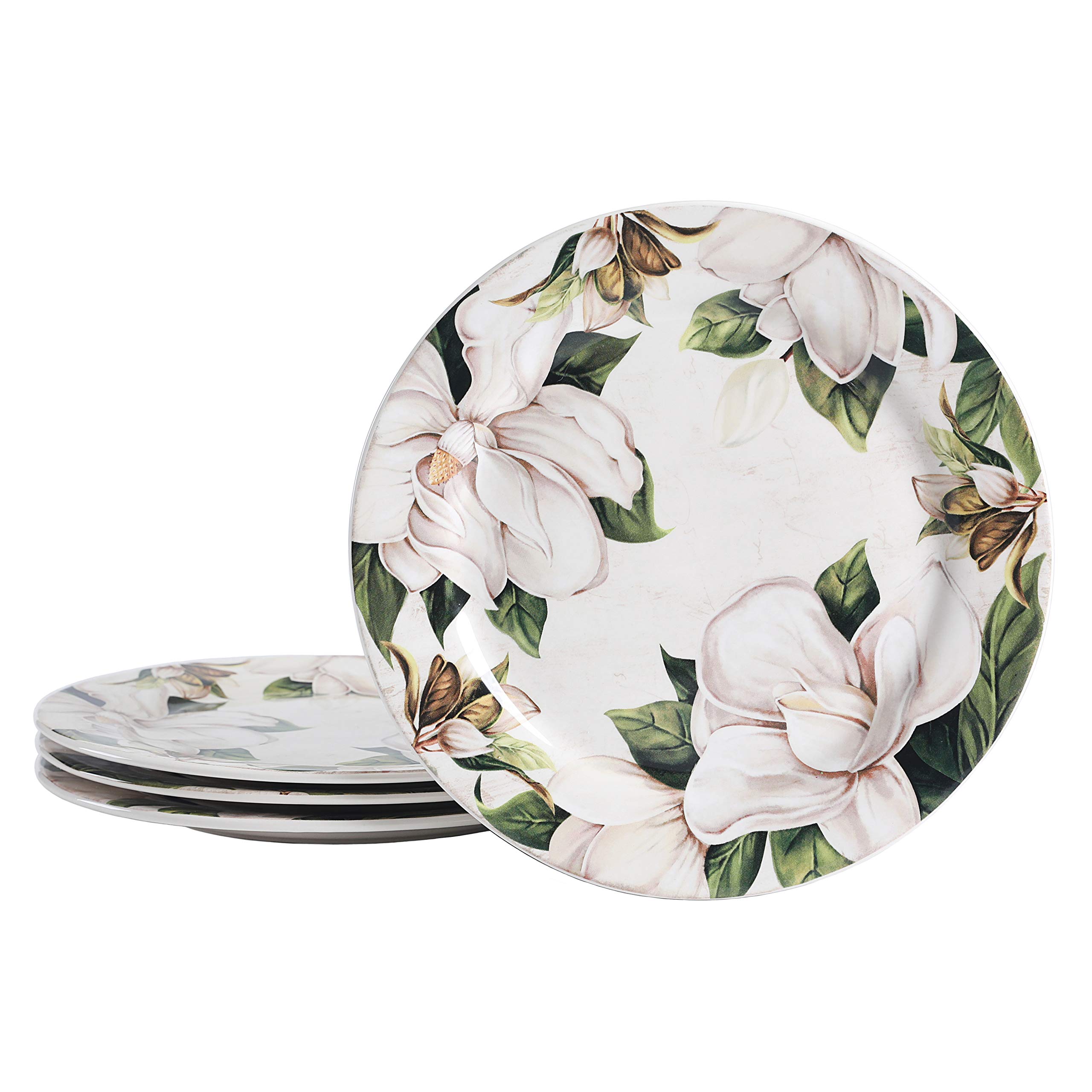 Bico Magnolia Floral 11 Inch Dinner Plates Set of 4 - Microwave & Dishwasher Safe Pasta, Salad & Main Course Dishes - Perfect for Dining, Entertaining & Everyday Use