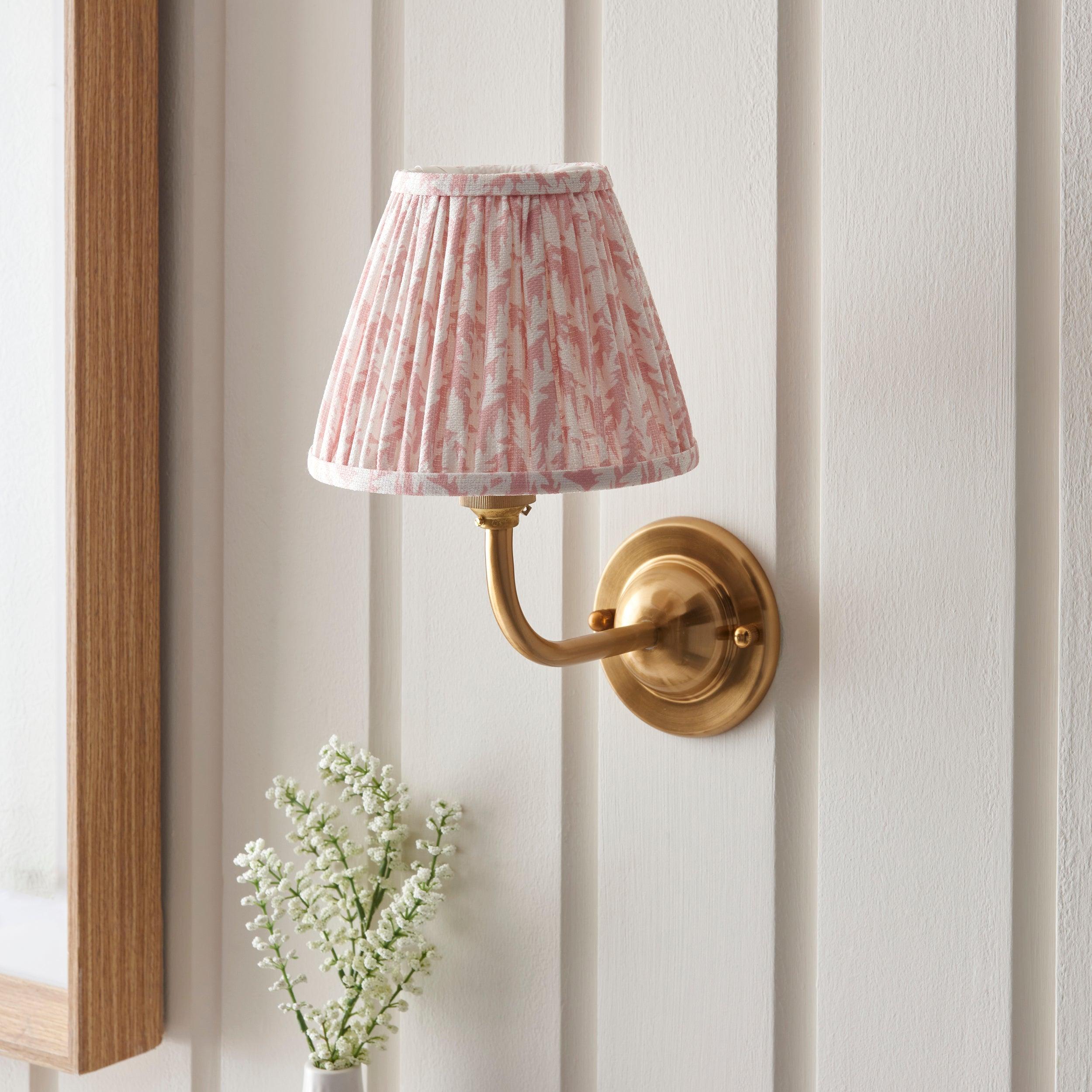 Vintage Brass Wall Sconce with 16cm Peach Glass Shade - Dome Arc Leaf Design for Bedroom, Living Room & Hallway Lighting