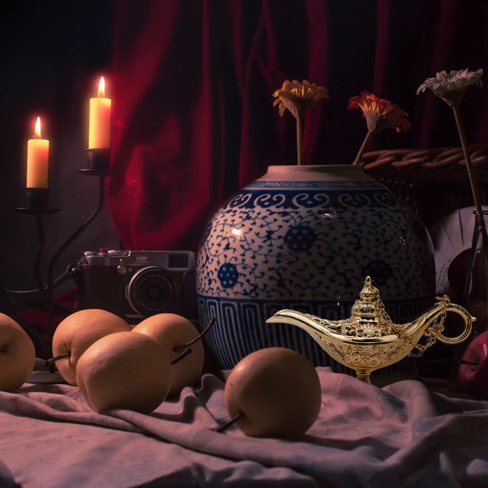 Aladdin Genie Magic Lamp - Handcrafted Metal Carved Wishing Light Pot Decor for Home & Office | Perfect for Arabian Nights Theme Parties, Disney Decor, and Unique Gift Ideas