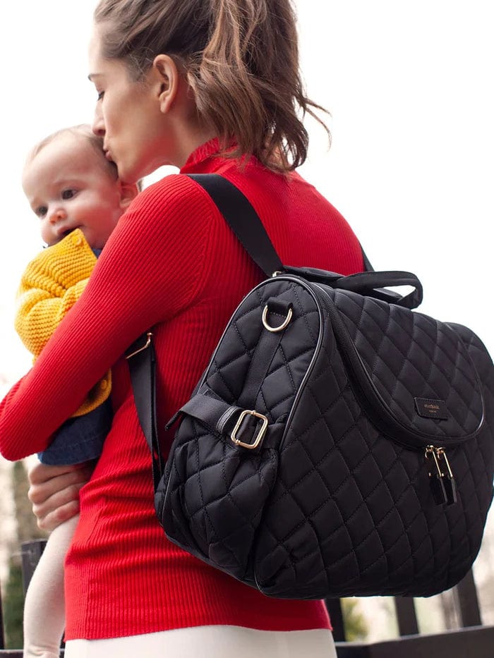 Storksak Poppy Luxe Diaper Bag - Premium Black Scuba Changing Tote for Moms | Perfect for Travel, Daycare & On-the-Go Parenting