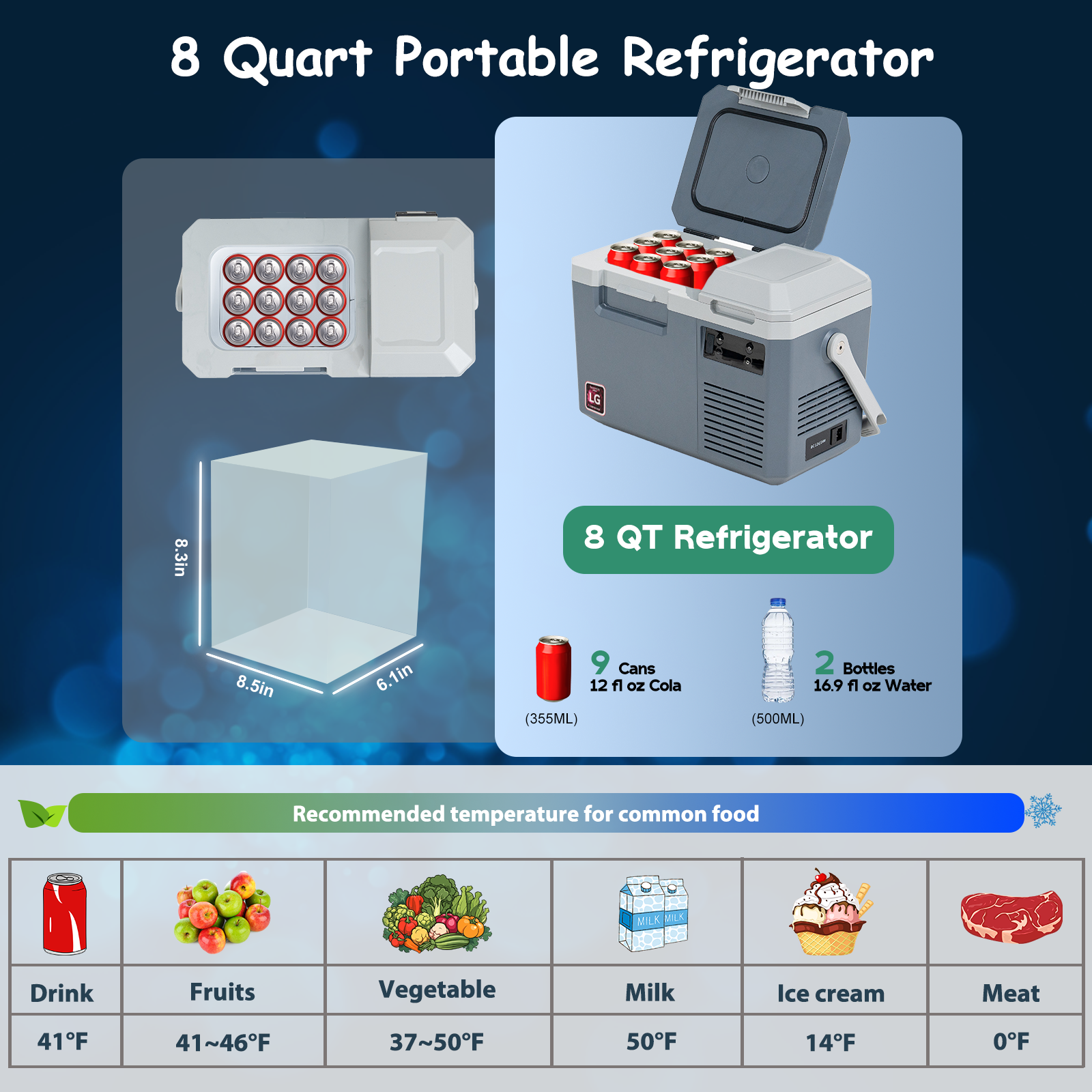 Alpicool LGMP8 Portable Car Refrigerator Freezer - 12V/24V DC & 110V AC, 8-Quart Compact Mini Fridge for Road Trips, Camping, and Outdoor Adventures