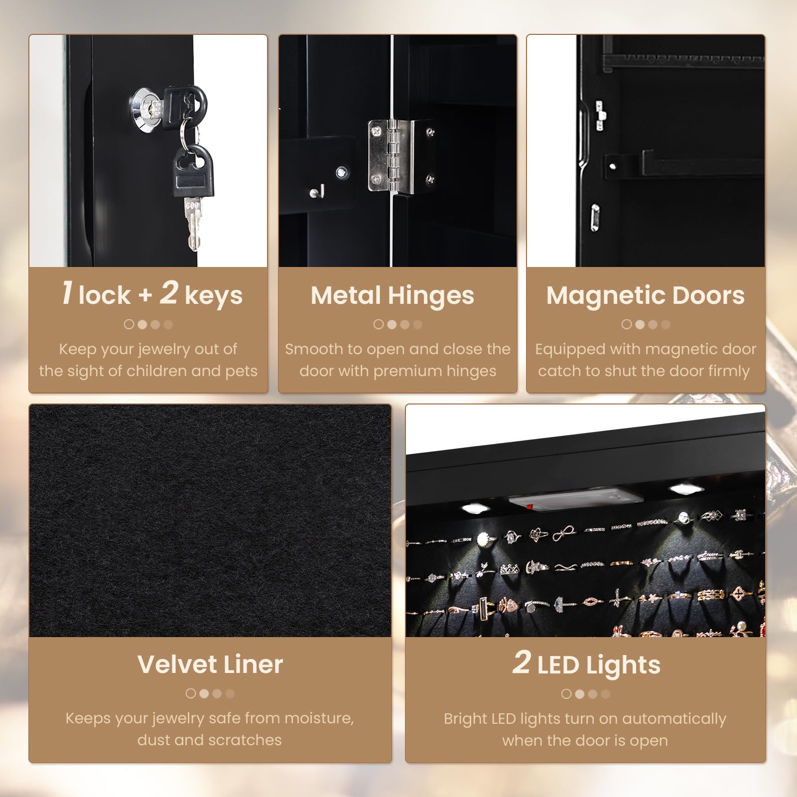 NAFORT 2 LED Jewelry Cabinet with Mirror - 47.5