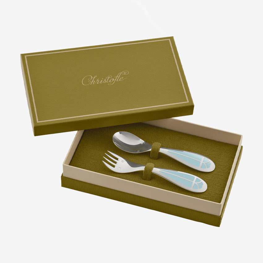 Christofle Talisman Baby Flatware Set - 2-Piece Stainless Steel Spoon and Fork for Toddlers | Perfect for First Meals, Baby Led Weaning & Travel Feeding