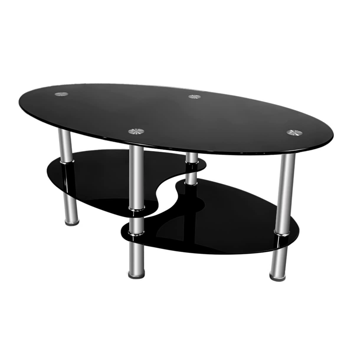 Dual Fishtail Glass Coffee Table - Black for Home & Office Decor