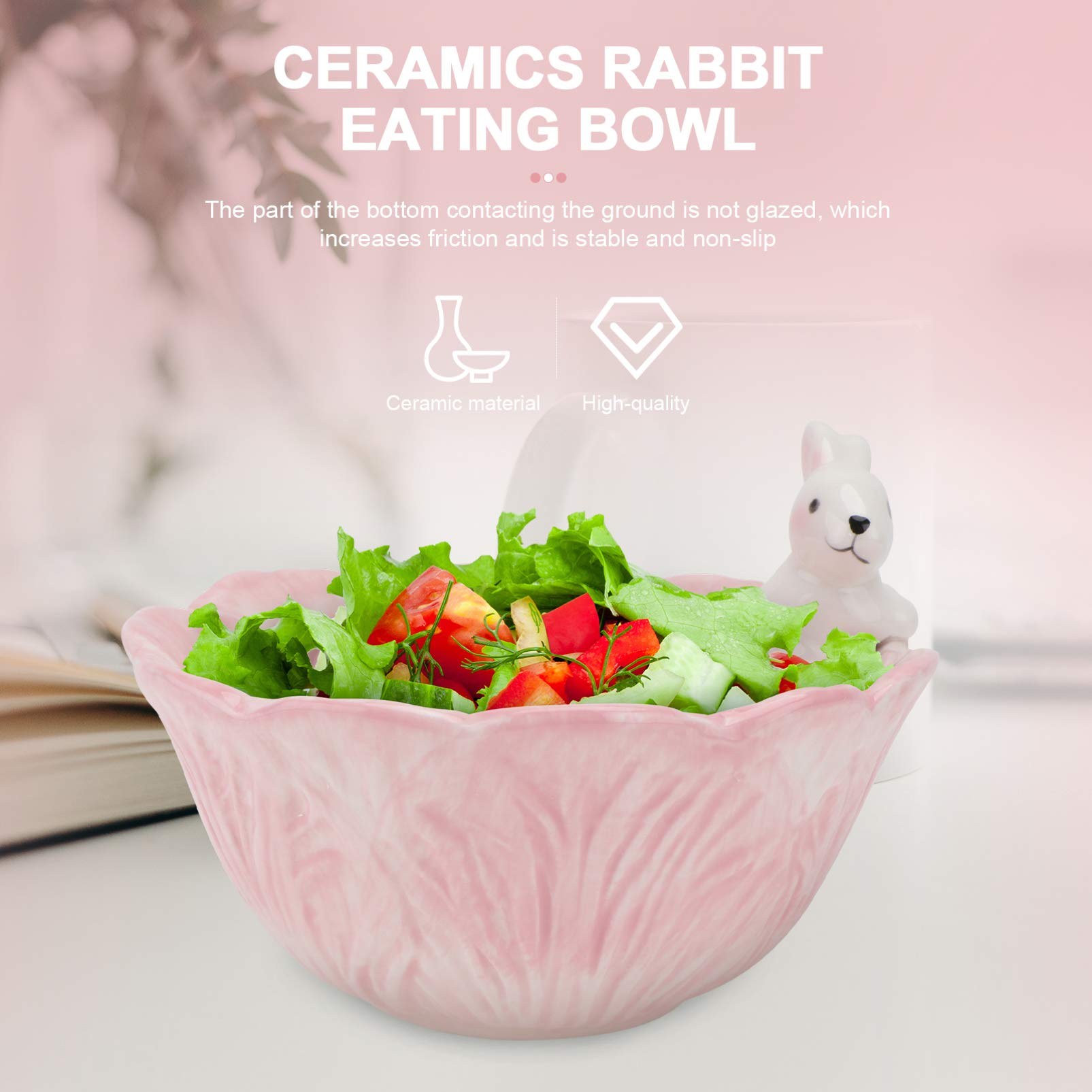 Easter Bunny Candy Bowl Ceramic - Cabbage Shaped Dessert Dish for Easter Decor & Snacks (Pink)