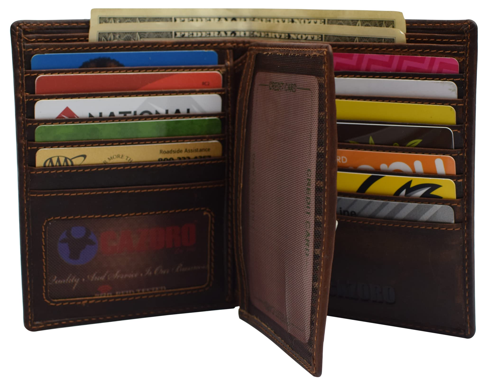 MARSHAL Bifold Genuine Leather RFID Blocking Wallet For Men - Slim Card Holder with 2 Bill Compartments & ID Window - Premium Brown Leather Wallet for Cash, Credit Cards & Travel - Perfect for Business, Everyday Use & Gifts