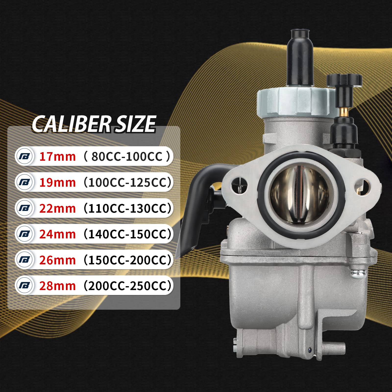 NIBBI PE17mm Carburetor for 80cc-100cc Flange Motorcycle Engine - Compatible with Dirt Bikes, Mini Bikes, Apollo Dirt Bikes & TAOTAO Scooters - High Performance Carb Jets Included - Perfect for Off-Road Racing & Engine Tuning