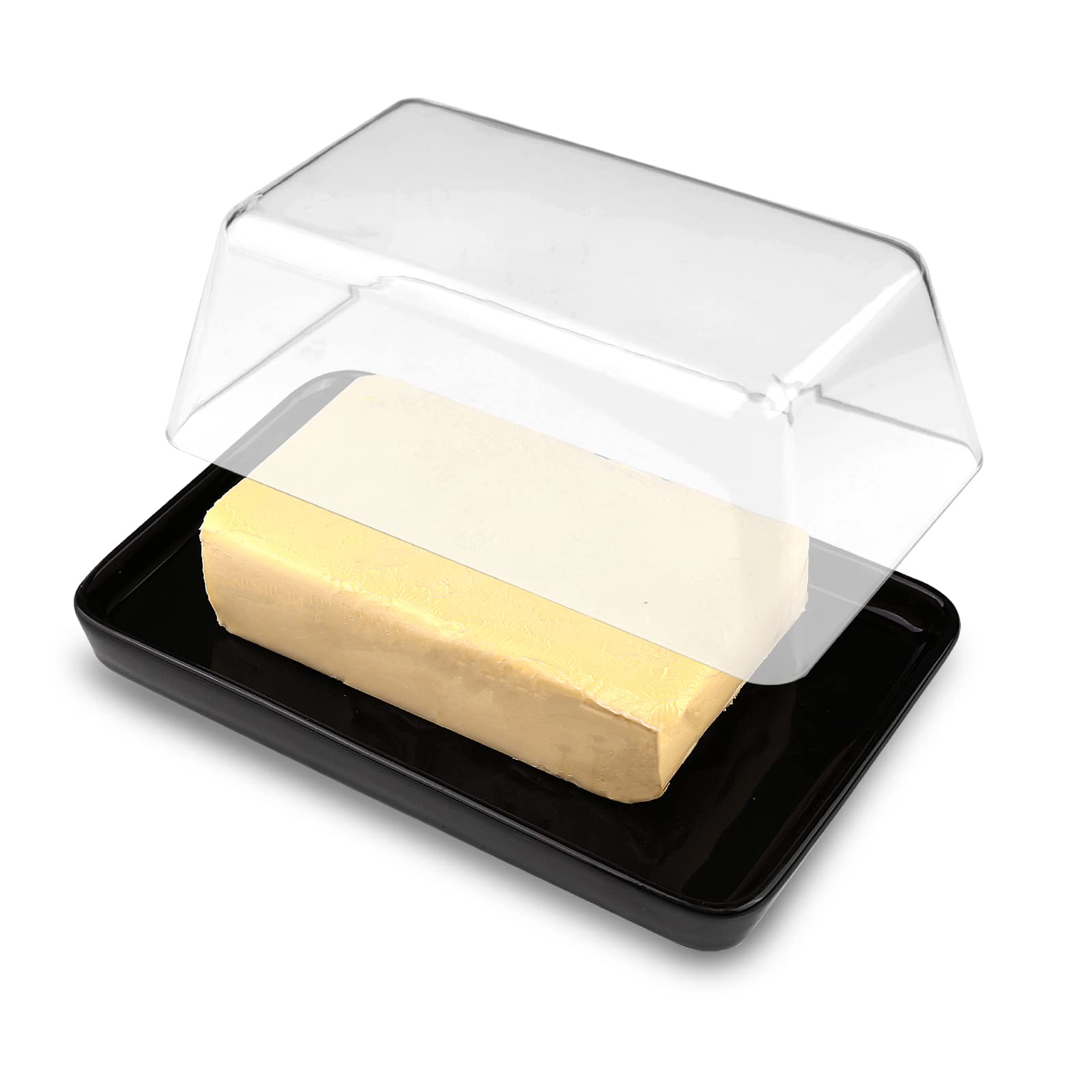 Ceramic Butter Dish with Lid - Black Butter Keeper for Kitchen & Refrigerator Storage