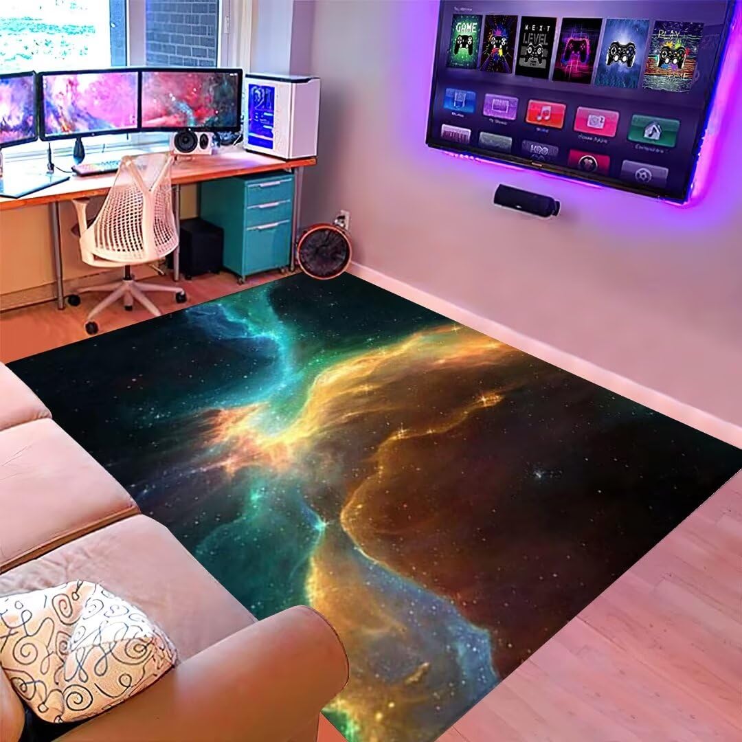 6'×9' Extra Large 3D Galaxy Starry Sky Area Rug - Washable Universe Nebula Theme Carpet for Living Room, Bedroom, Dining Room & Playroom | Perfect for Space-Themed Decor & Kids Rooms