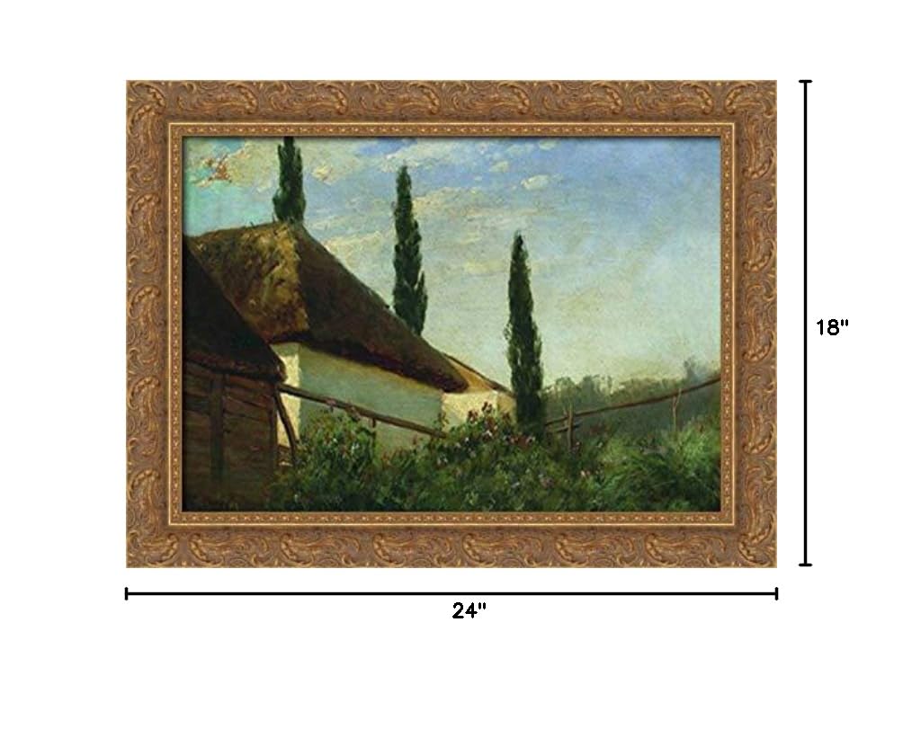 Volodymyr Orlovsky Framed Canvas Art - 24x18 Gold Ornate Wood Farm Landscape Painting - Perfect for Living Room, Bedroom & Office Wall Decor
