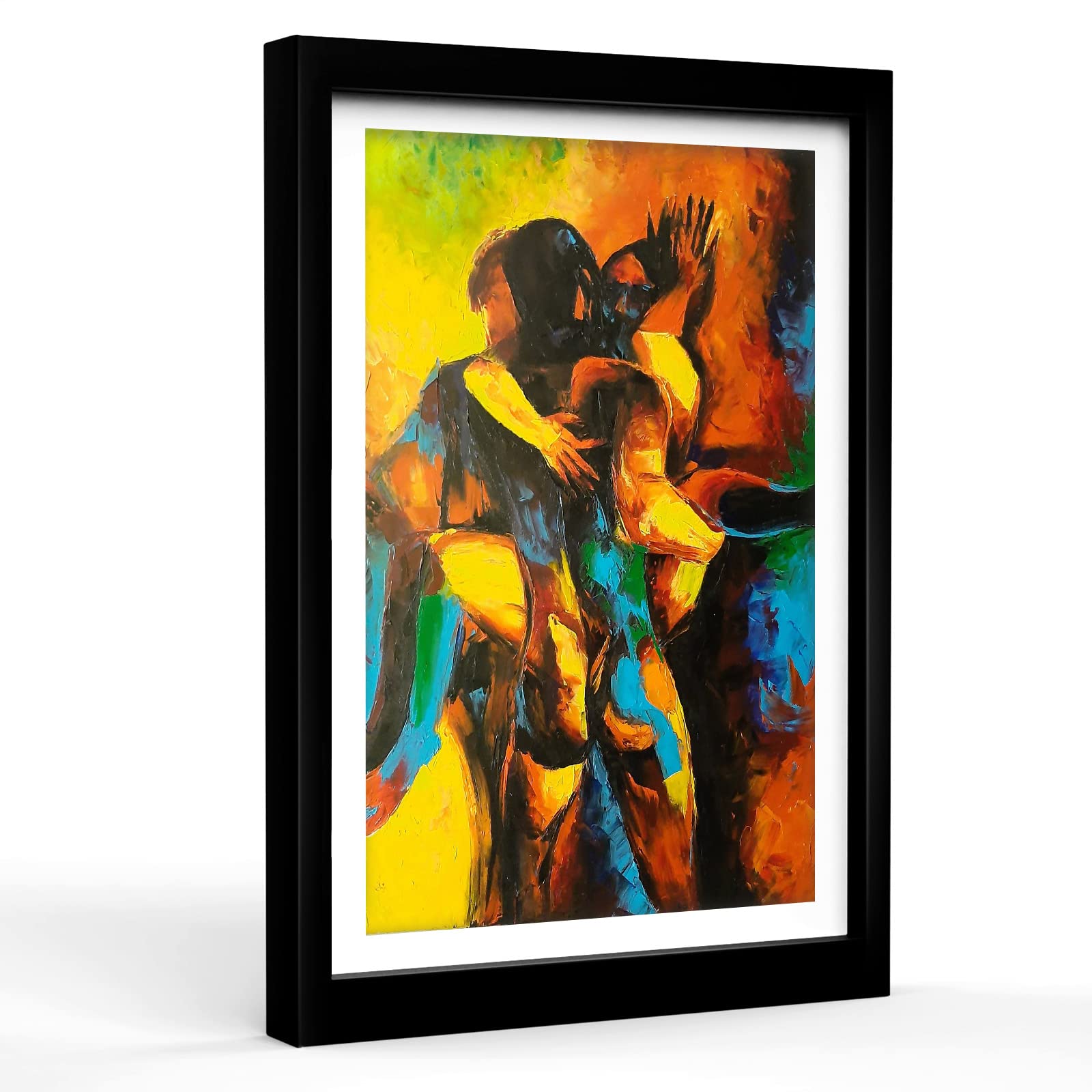 Erotic Couple Nude Oil Painting - Romantic Embrace Wall Art, 8''x12'' Wood Framed Plexiglass Modern Canvas - Perfect for Bedroom, Bathroom & Paris-Themed Decor - Sensual Home Decor for Couples & Boudoir