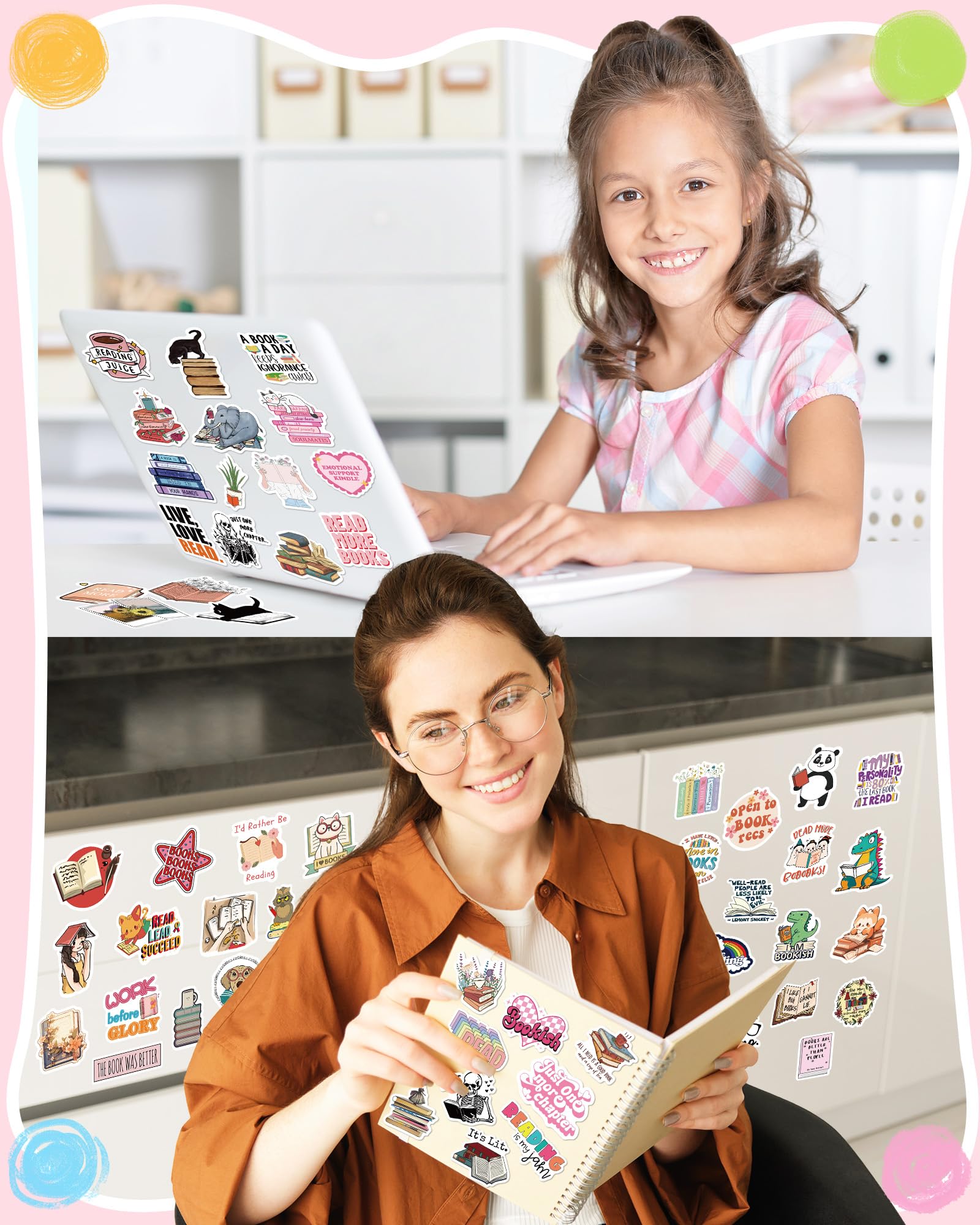Greingways 300 PCS Book Stickers for Kindle & Ebook Cases - Waterproof Bookish Stickers for Laptops, Water Bottles - Perfect Book Lover Gifts for Adults, Teens, Girls & Kids - Great for Reading Accessories & School Supplies