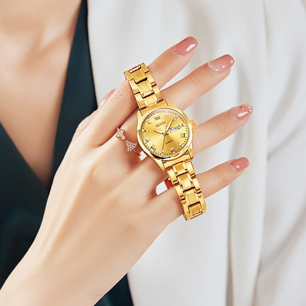 OLEVS Women's Vintage Stainless Steel Watch - Gold/Silver Two-Tone, Waterproof for Daily Wear