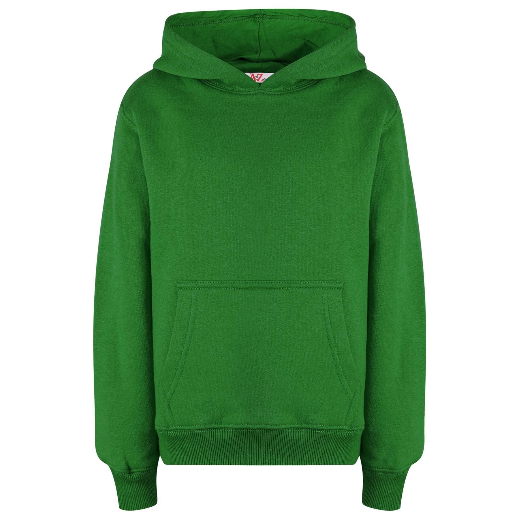 Kids Hooded Sweatshirt - Plain Green Hoodie for Boys & Girls 5-13 Years - Play & School Wear