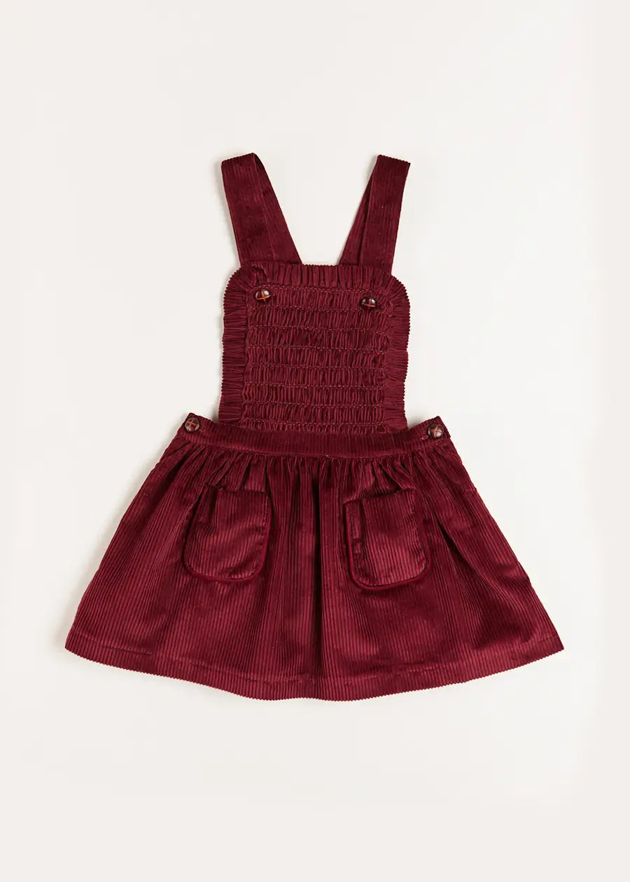 Stylish Burgundy Corduroy Frill Detail Skirt with Adjustable Braces for Toddlers (12 Months to 3 Years) - Perfect for Playdates, Photo Shoots & Special Occasions