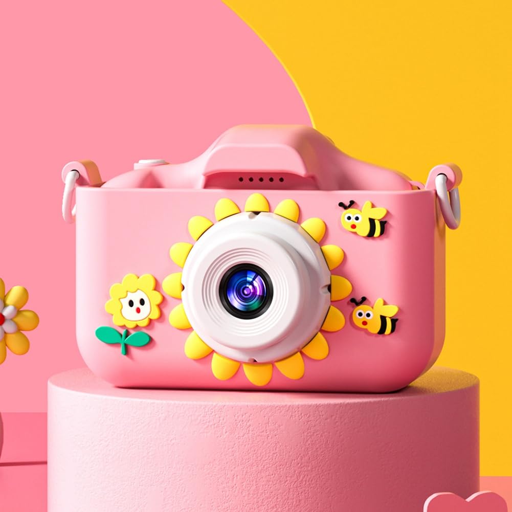 Decqerbe HD 96MP Digital Camera with Zoom - Compact Kids Sunflower Cartoon Camera in Pink | Perfect for Birthday Gifts, Travel Photography & Children's First Camera