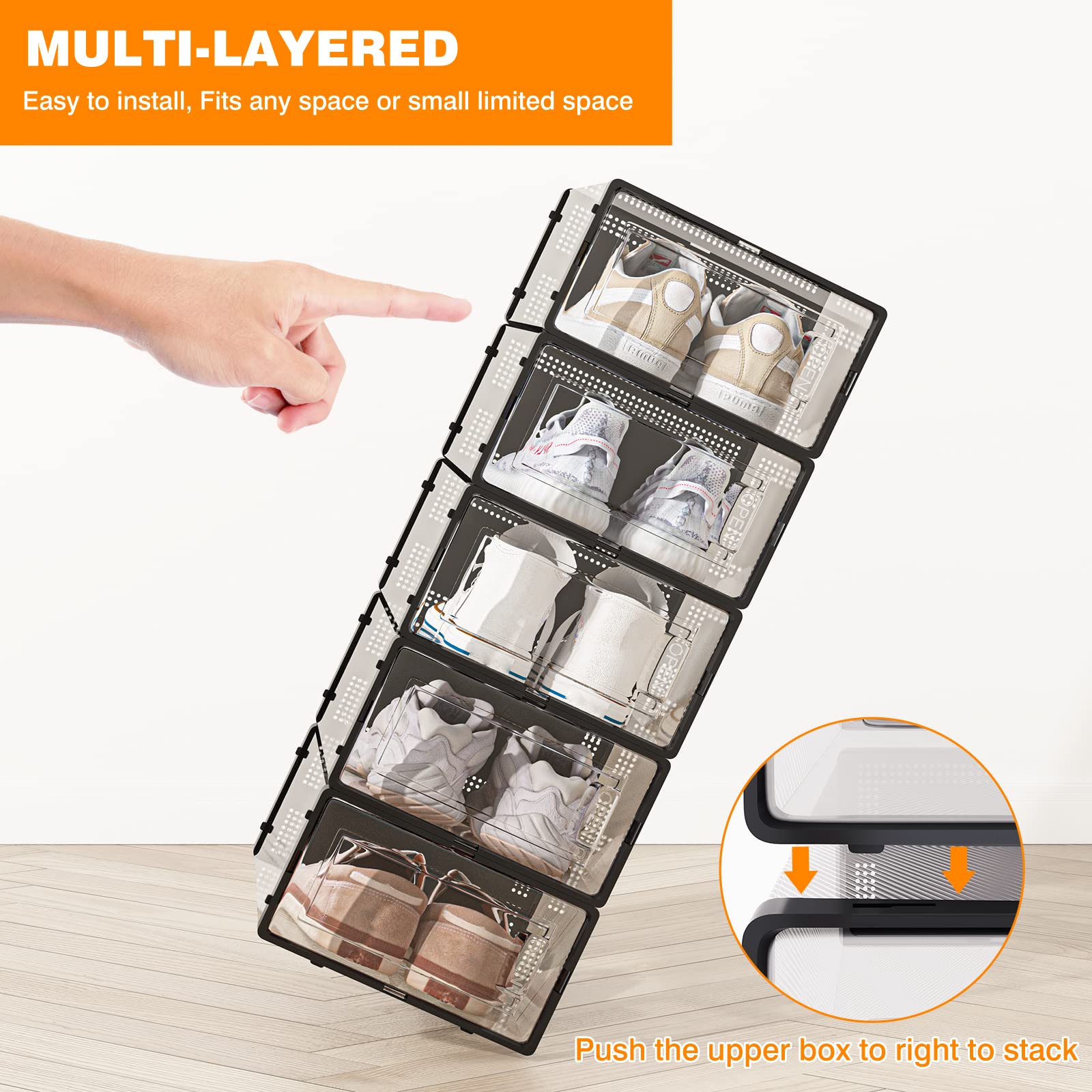 Fixwal 15-Pack Clear Stackable Shoe Storage Boxes with Lids - 13.1