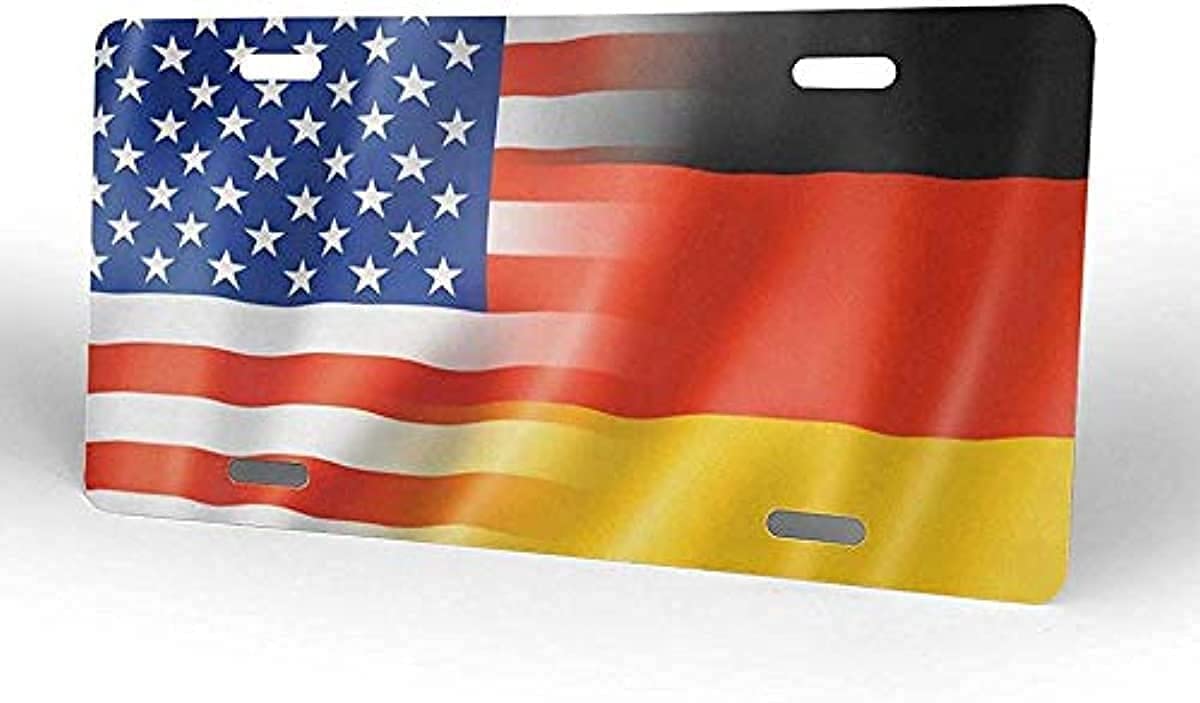 German American Flag 3D Custom Aluminum License Plate - Personalized Novelty Vanity Gift (6x12 Inch, 4 Holes) - Perfect for Cars, Trucks, Motorcycles & Home Decor