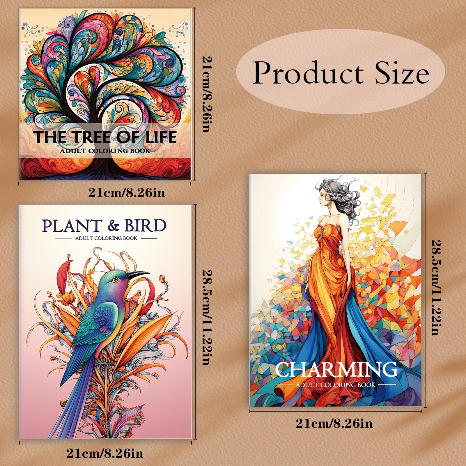Premium Adult Coloring Books Set of 3 - 96 Pages Stress Relief & Mindfulness Coloring Books for Women, Anxiety Relief & Relaxation - Perfect for Meditation, Art Therapy & Creative Gift Ideas