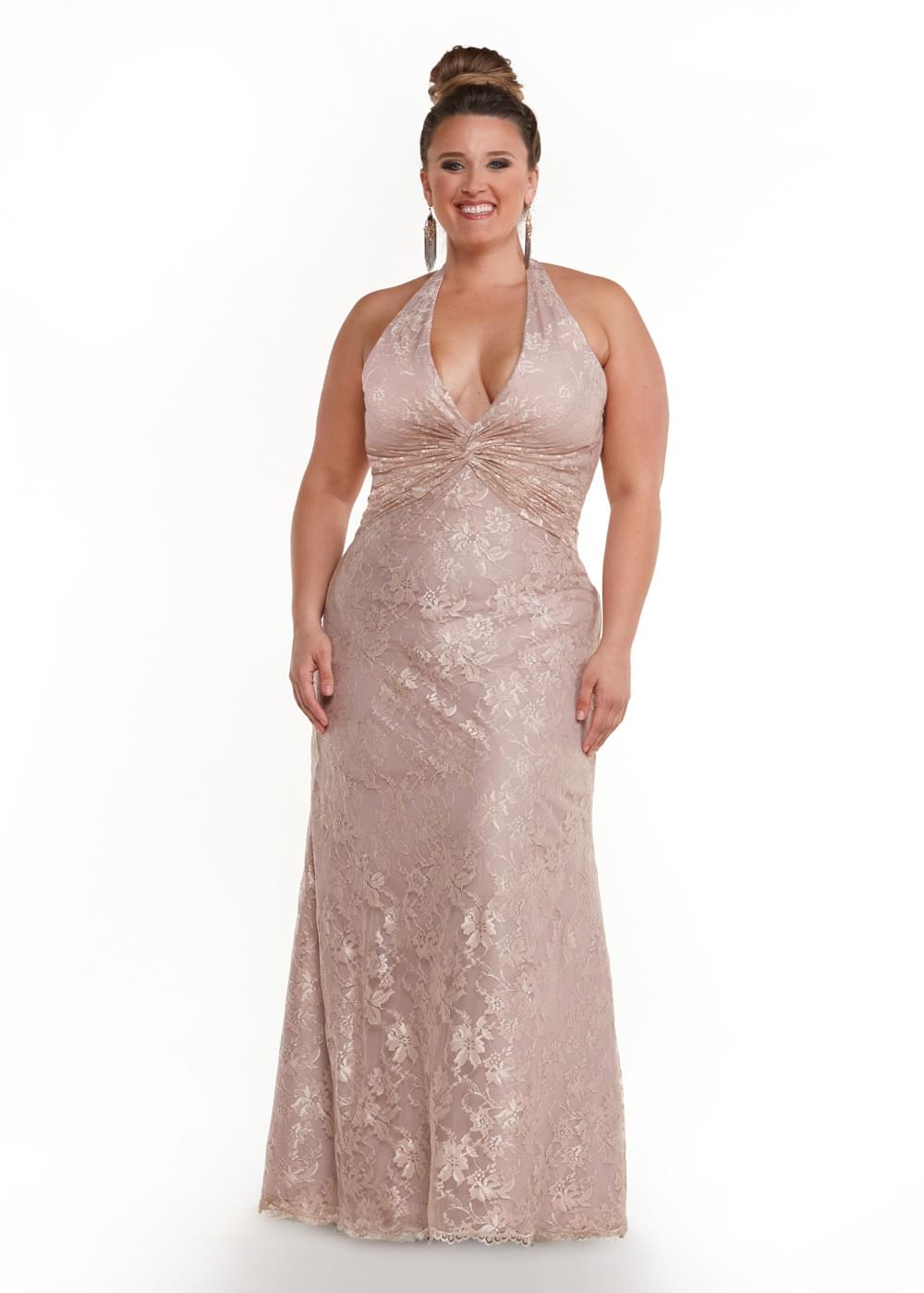 Elegant 80033 Lace Sheath Bridesmaid Dress with Deep V Neckline & Ruching Detail - Perfect for Weddings, Formal Events & Special Occasions