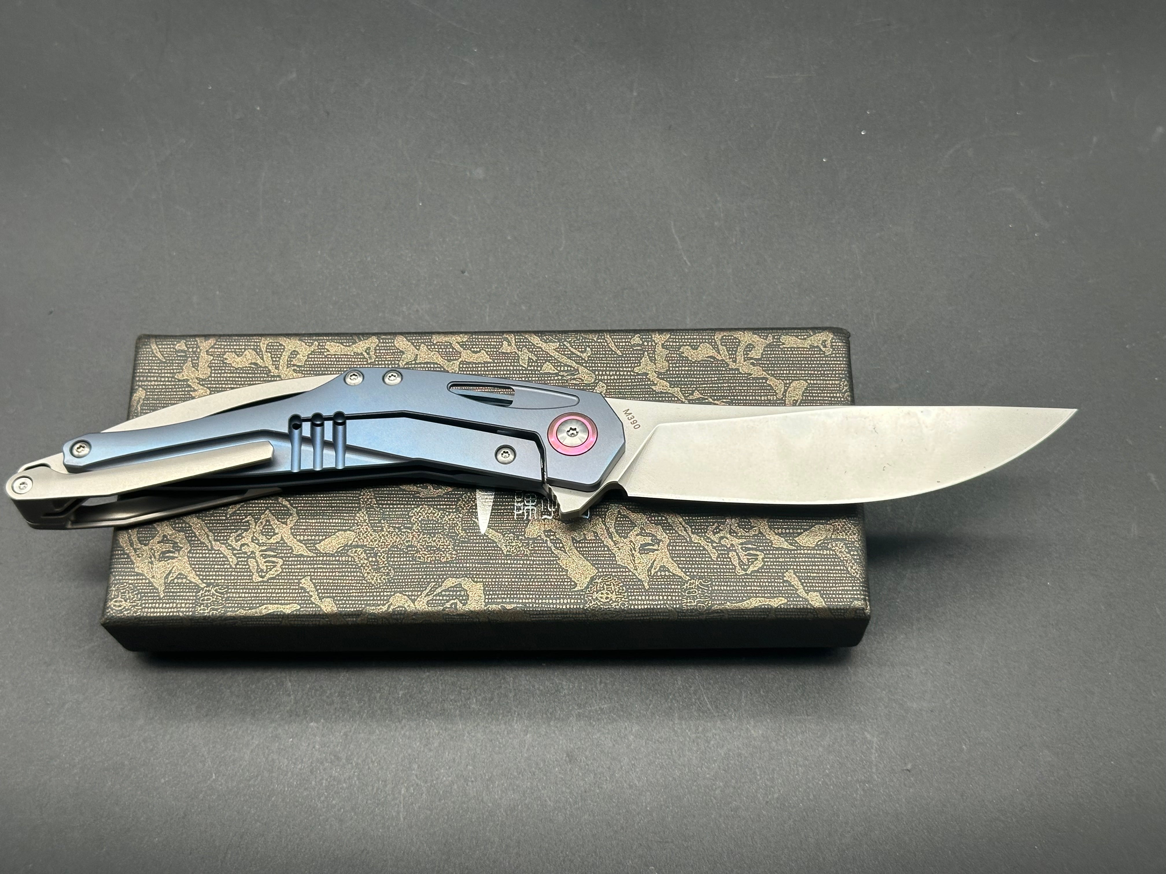 CH Knives Astro Framelock Blue Titanium Folding Pocket Knife - Bohler M390 Steel Blade - EDC, Camping & Outdoor Survival Gear