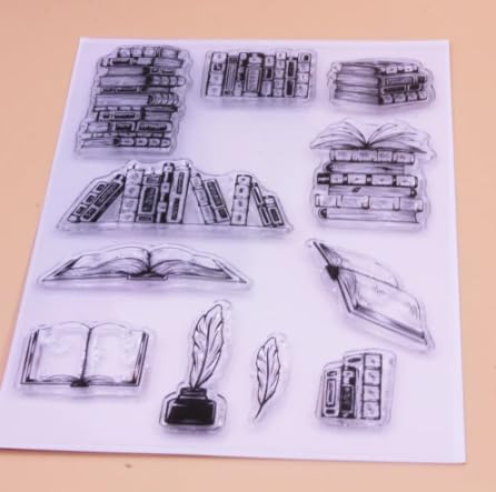 Alinacutle Book Craft Clear Stamps - School Books Stamps Set for Scrapbooking, Card Making & Paper Art - Premium Silicone Stamps for DIY Projects, Journaling & Gift Wrapping