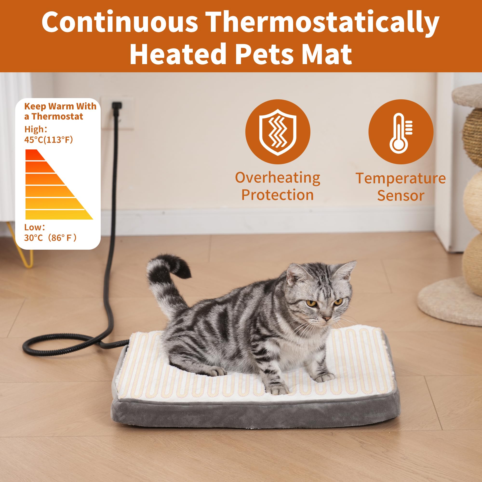 Heated Cat Bed with Orthopedic Foam - Waterproof & Auto Temp Control for Indoor/Outdoor Use - White