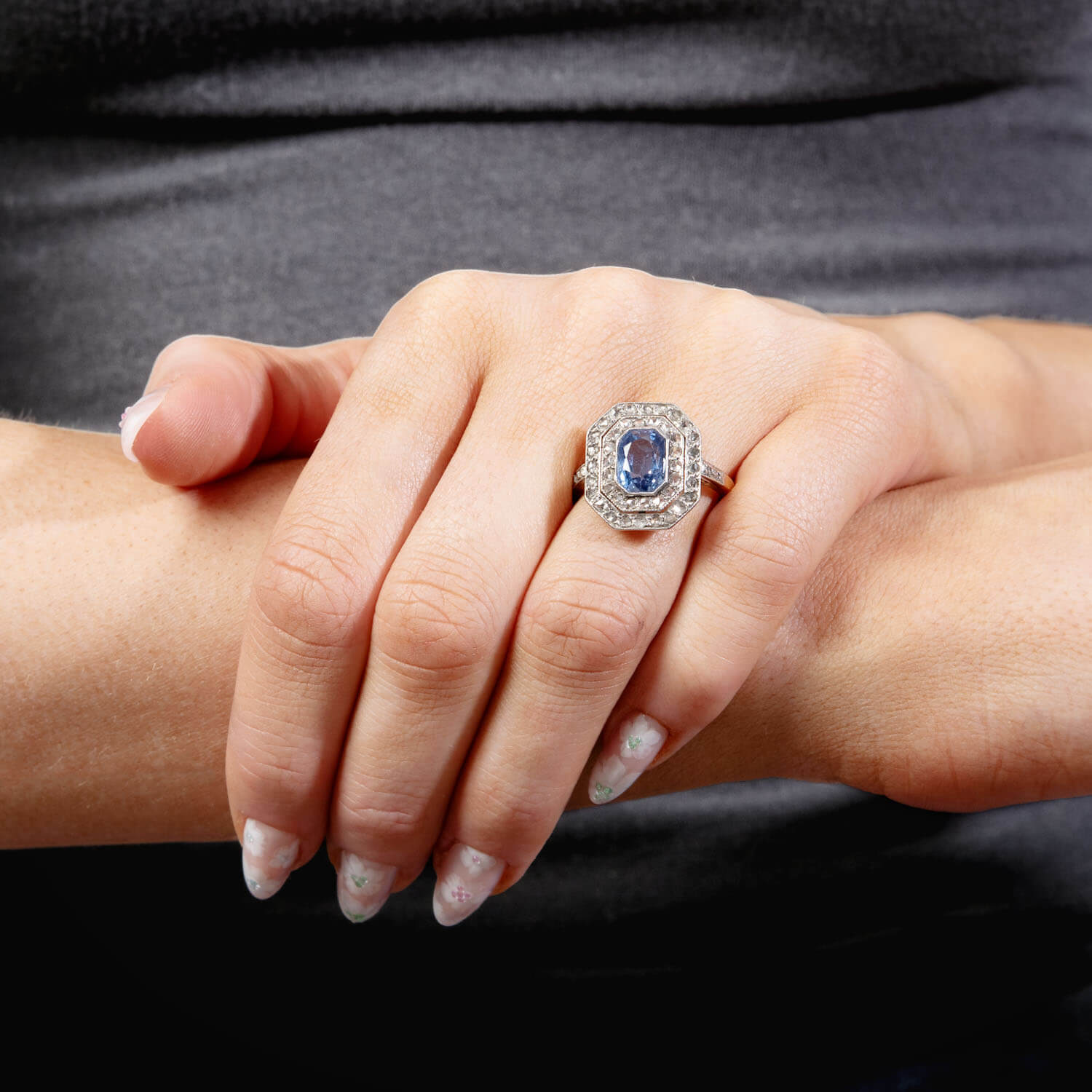 Exquisite Edwardian French 18k Gold & Platinum Sapphire Diamond Ring - Vintage Engagement, Wedding, or Anniversary Jewelry Gift