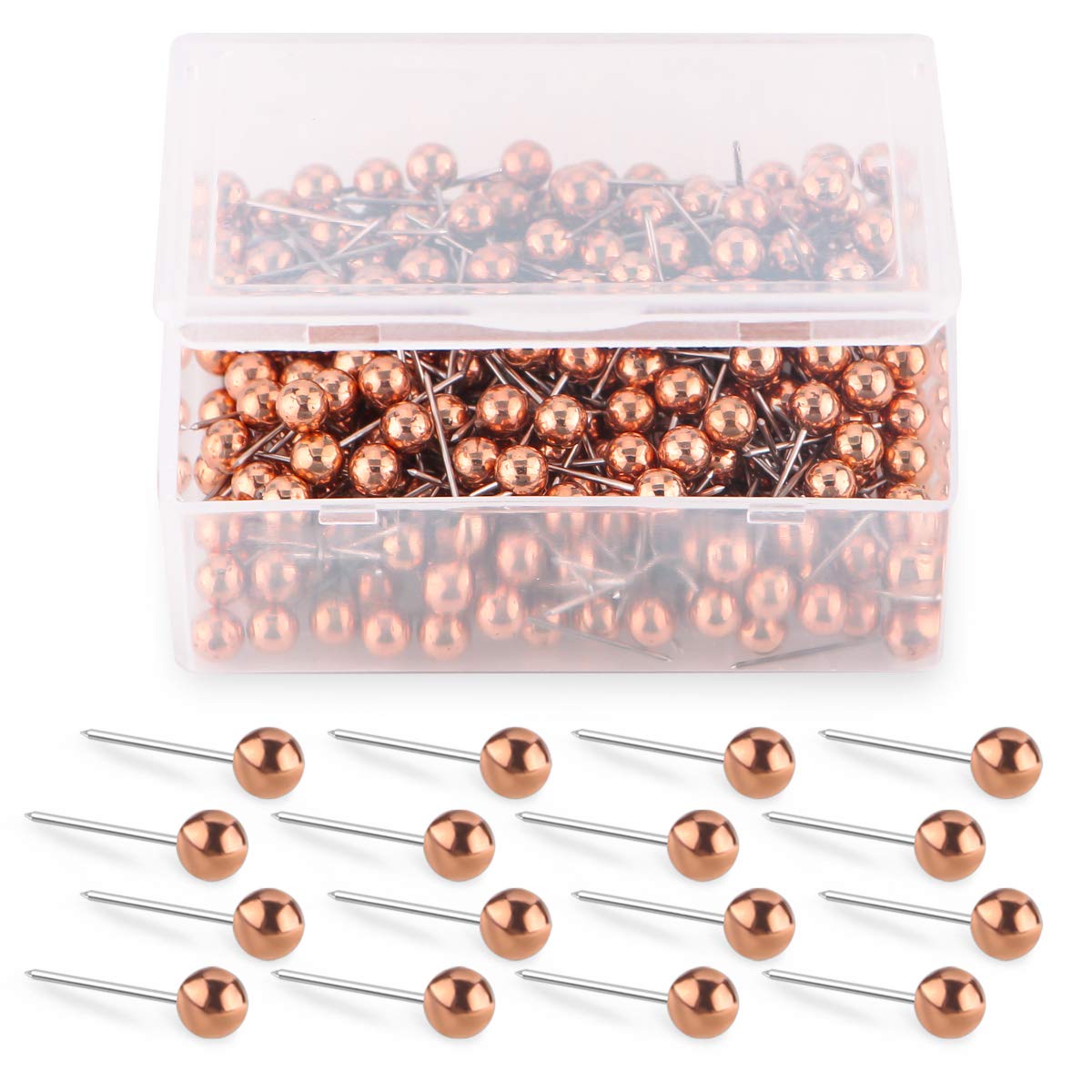 Yalis 200-Count Rose Gold Push Pins - 1/8-Inch Retro Metallic Map Tacks with Beaded Heads for Bulletin Boards, Office Maps & DIY Crafts