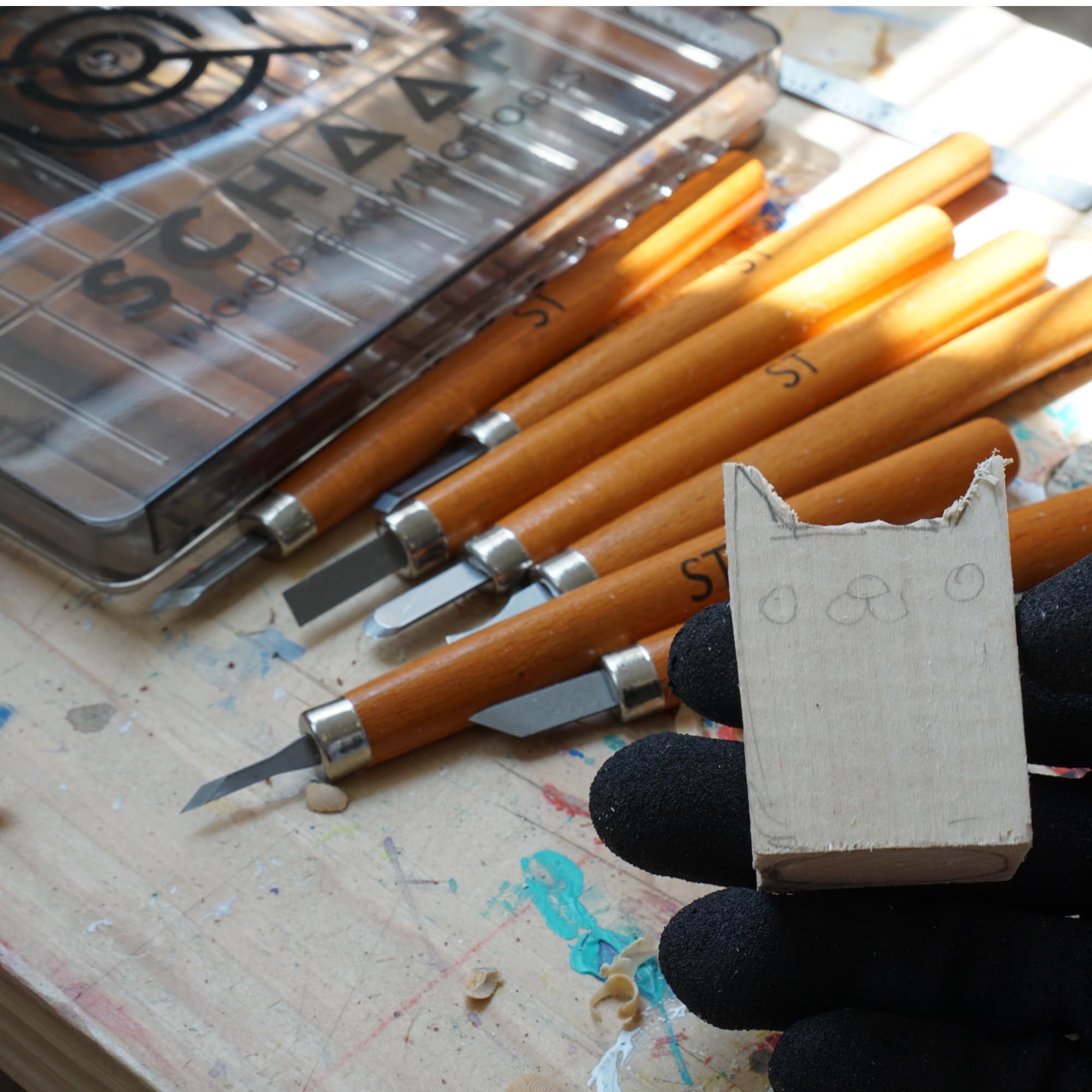 15pc Wood Carving Kit with Sharp Knives & Chisels for DIY Crafts - Beginner-Friendly Woodworking Tools