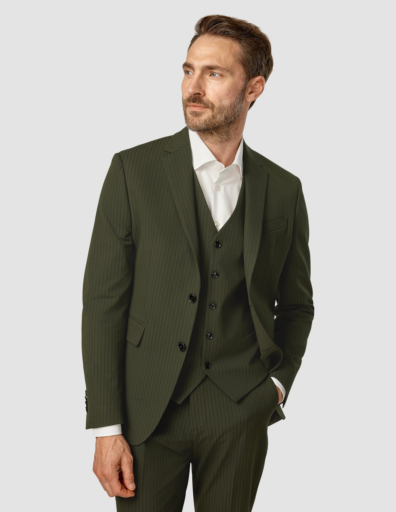 Essential Blazer Regular Fit Moss Green Pinstripe - Perfect for Office Wear & Business Casual Outfits