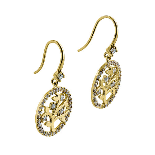 14K Solid Yellow Gold Tree of Life CZ Stud Earrings for Women - Cubic Zirconia Jewelry Gift for Birthday, Anniversary & Everyday Wear