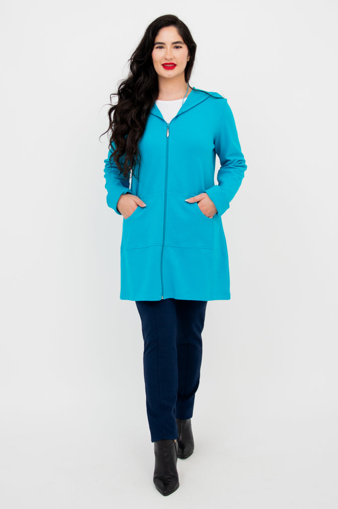 Turquoise Cotton Cortes Jacket for Women - Lightweight & Comfortable Outerwear for Spring & Fall | Casual Wear, Outdoor Activities, Travel