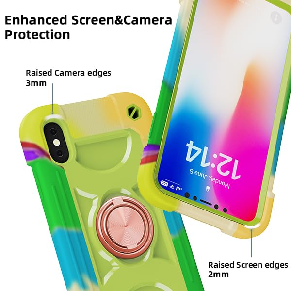 MARKILL iPhone X/XS Case with Magnetic Mount, Military Shockproof Cover - Rainbow Green for Car & Outdoor Use