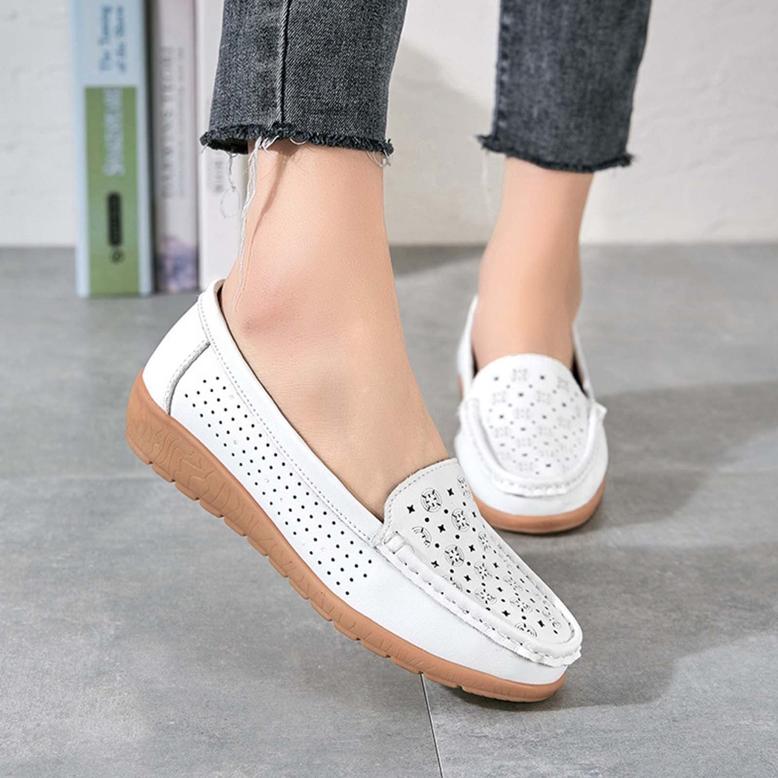 Women's Summer Casual Loafers - Breathable Hollow Flat Heel Slip-On Shoes for Nurses & Comfortable Daily Wear | Perfect for Work, Walking, Shopping & Outdoor Activities