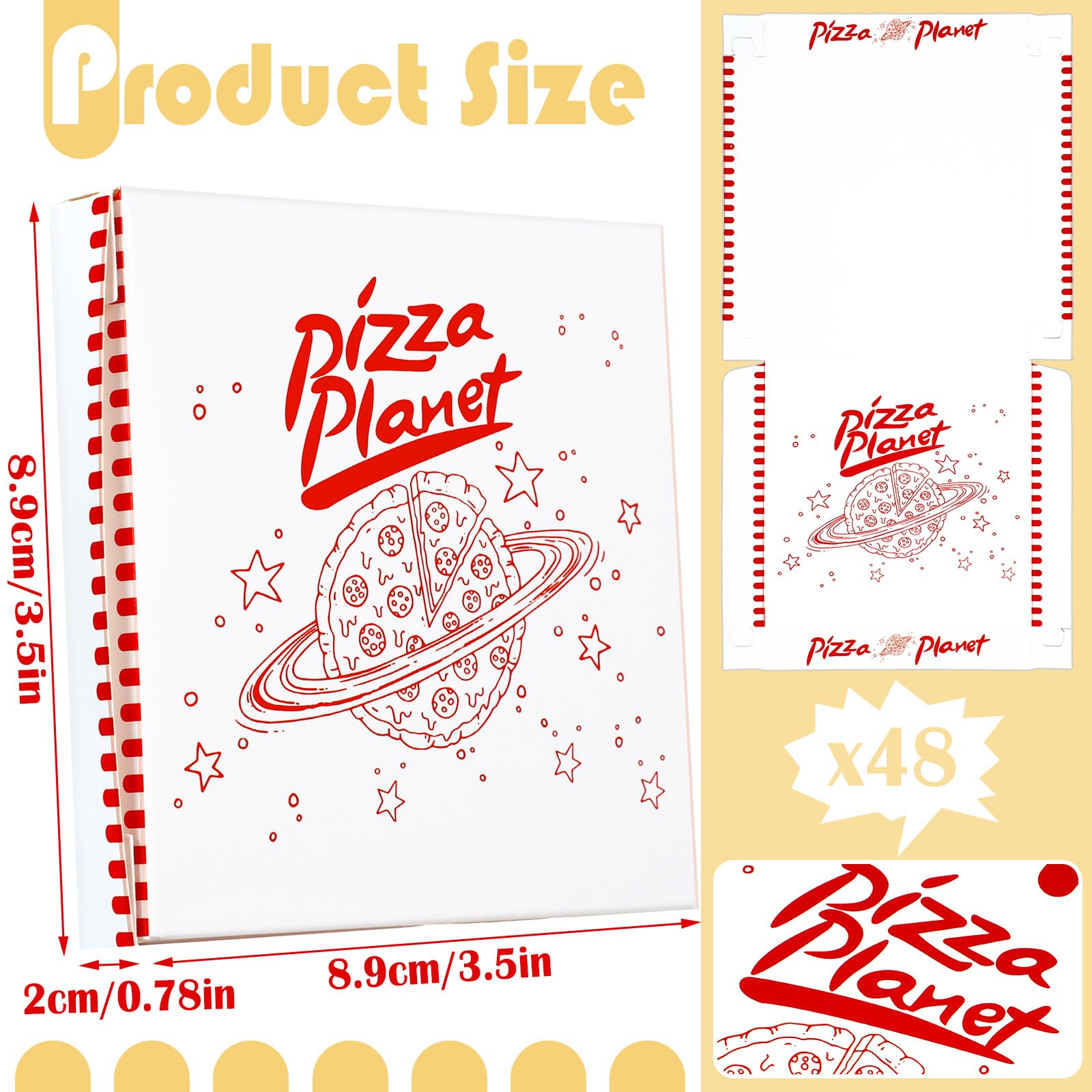 48 Pcs Mini Pizza Planet Pizza Boxes - 3.5 Inch Small Dessert Boxes for Birthday Party Favors, Baby Shower, Themed Decorations | Perfect for Toy Story Inspired Parties, Kids Room Decor & Themed Events
