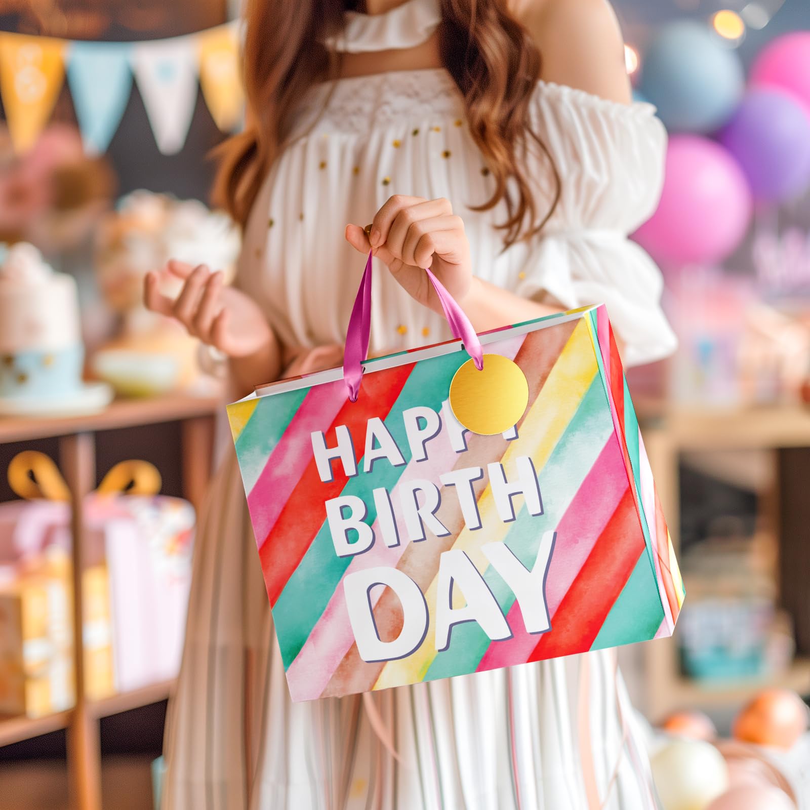 BGTCARDS Reusable Birthday Gift Bags with Tissue Paper & Greeting Card - 13x10x5 Inch Party Favor Bags with Handles for Presents, Birthdays, Baby Showers & Special Occasions | Perfect for Gift Wrapping, Party Decorations & Thoughtful Surprises