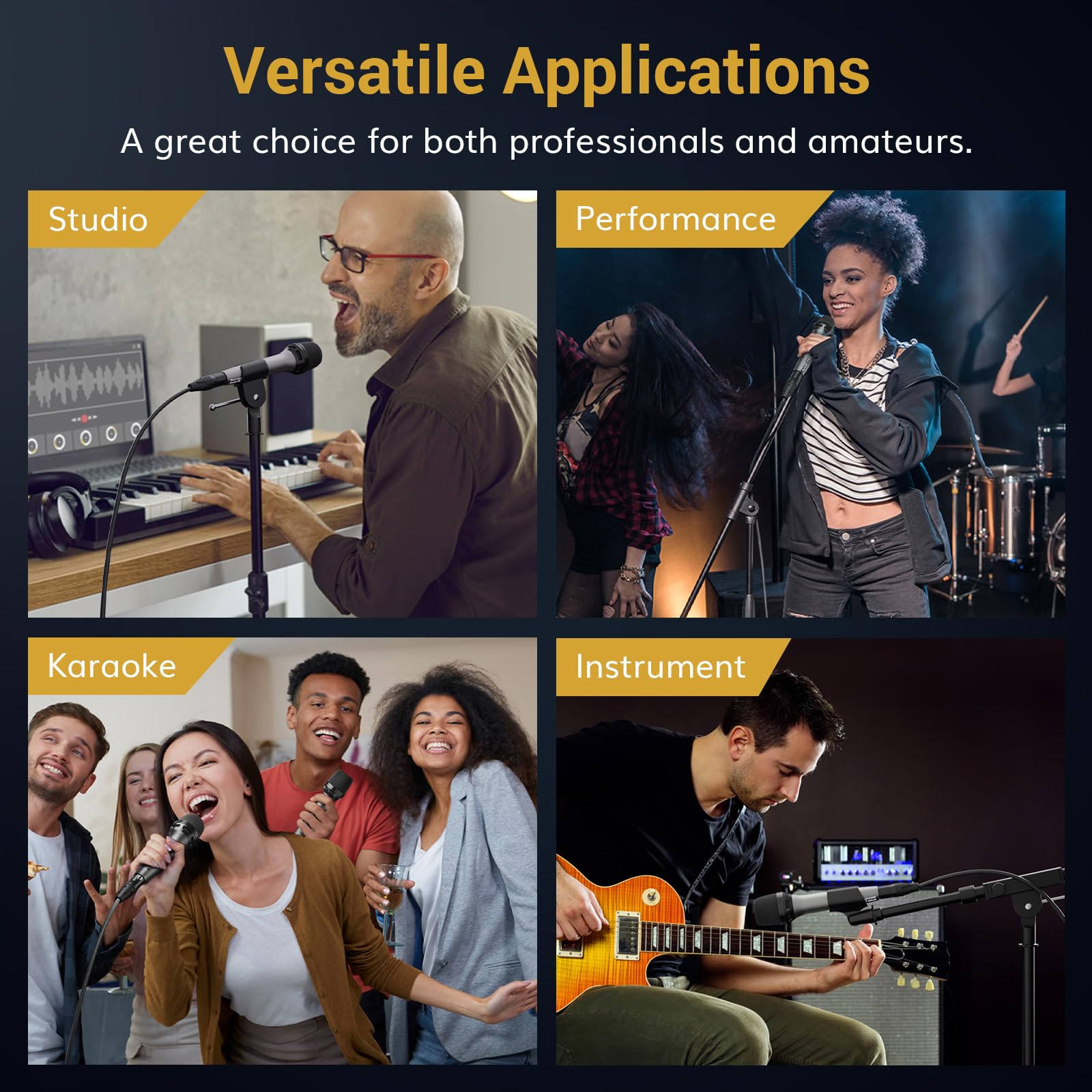 TONOR Professional Dynamic Vocal Microphone for Singing & Karaoke - Cardioid Studio Mic with 4.5M XLR to 1/4