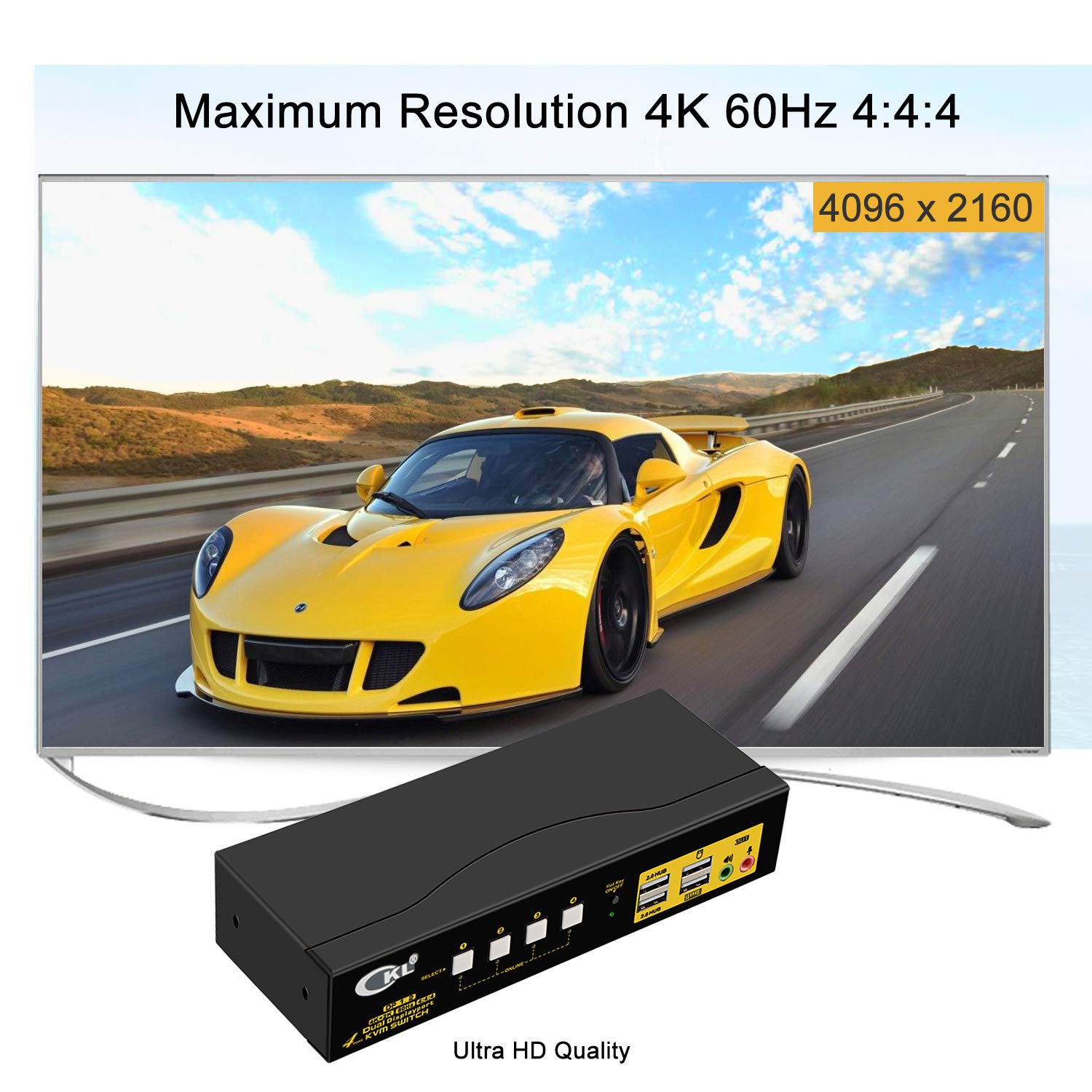 CKL 4x2 DP KVM Switch - 4 Port Dual Monitor DisplayPort 4K 60Hz 4:4:4 with Audio & USB 2.0 Hub (CKL-642DP) - Perfect for Home Office, Gaming Setup & Multi-Computer Workstations