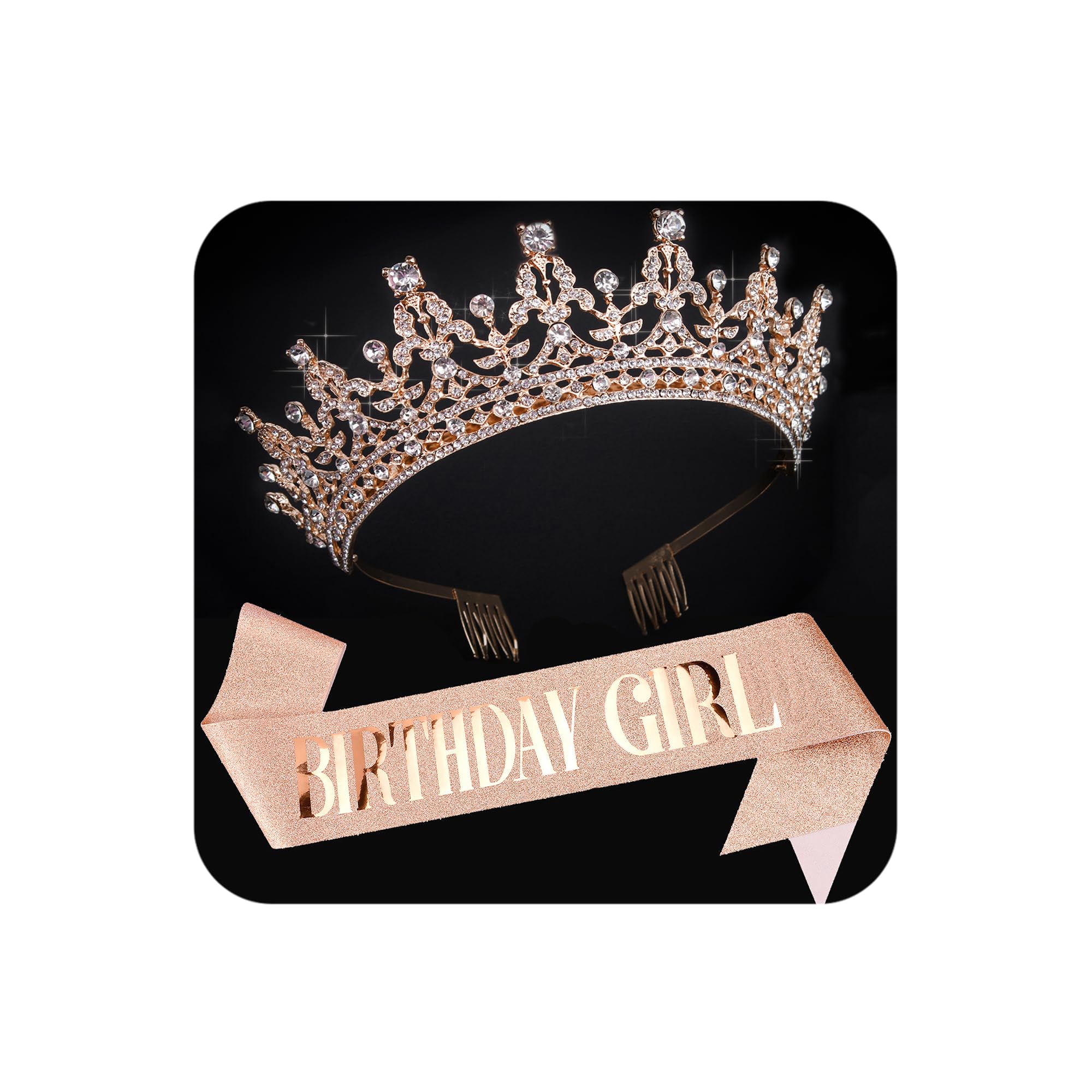 COCIDE Women's Birthday Tiara & Crown Set with Rhinestone Crystal Hair Accessories - Girls Party Sash, Cake Toppers & Decorations for Birthday Celebrations, Bridal Showers & Special Events