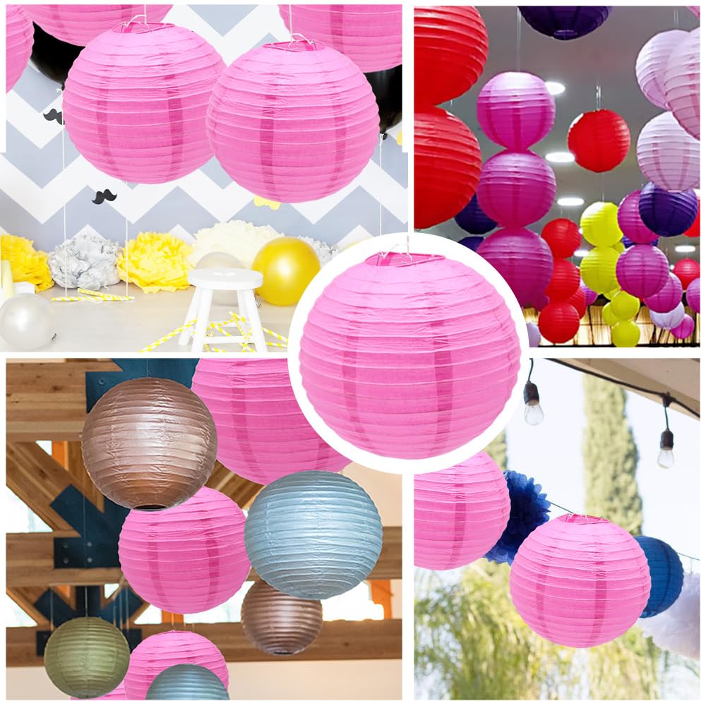 6 Pcs 12-Inch Rose Paper Lanterns - Chinese Japanese Round Hanging Decorations for Halloween, Wedding, Birthday Party, Home & Garden Decor - Perfect for Indoor/Outdoor Events & Asian-Themed Celebrations