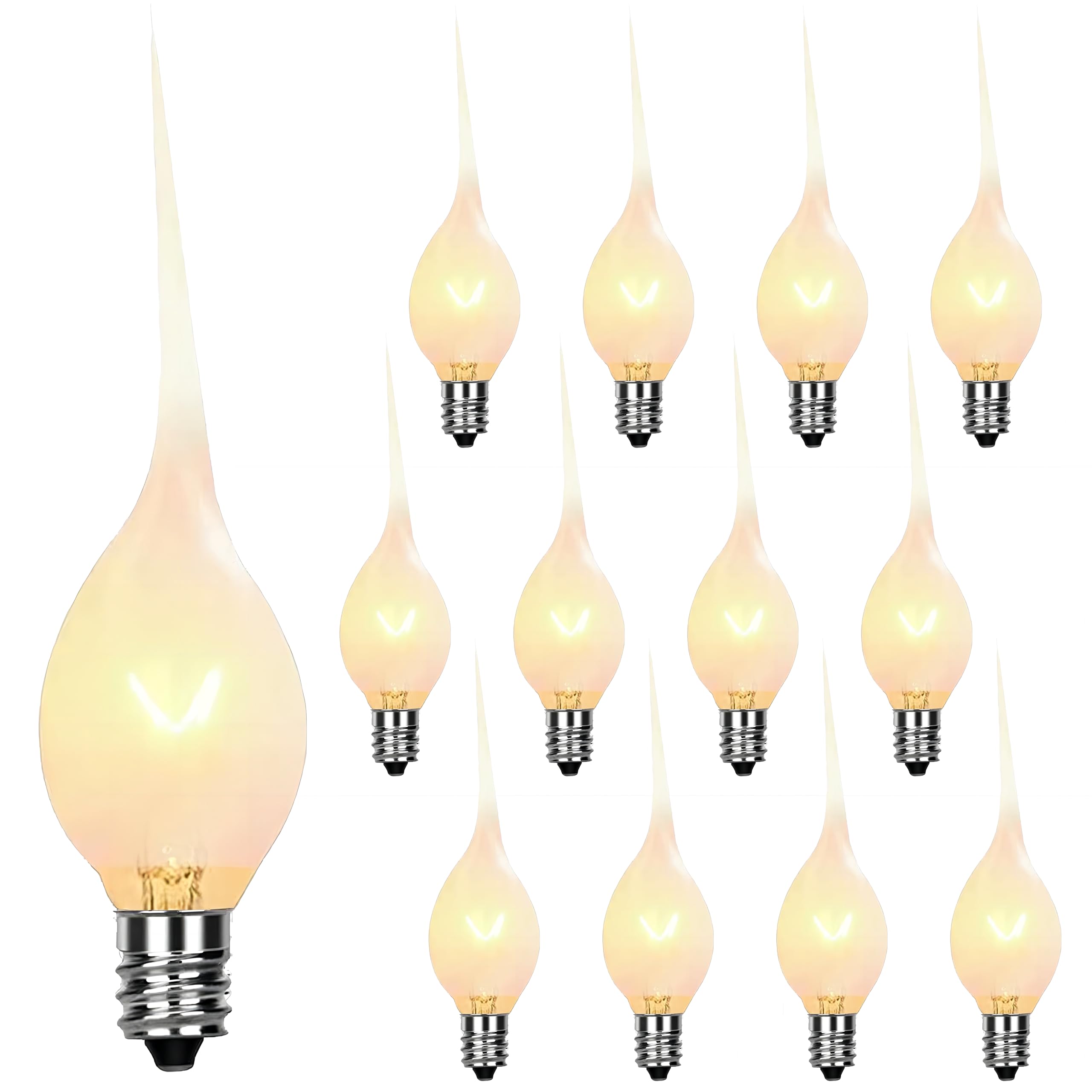 SUNSGNE 12-Pack 5W Clear Silicone Dipped Candle Night Light Bulbs - C7/E12 Candelabra Base for Christmas Decor, Chandeliers & Window Candles - Safe & Decorative Holiday Lighting for Home, Party & Festive Atmosphere